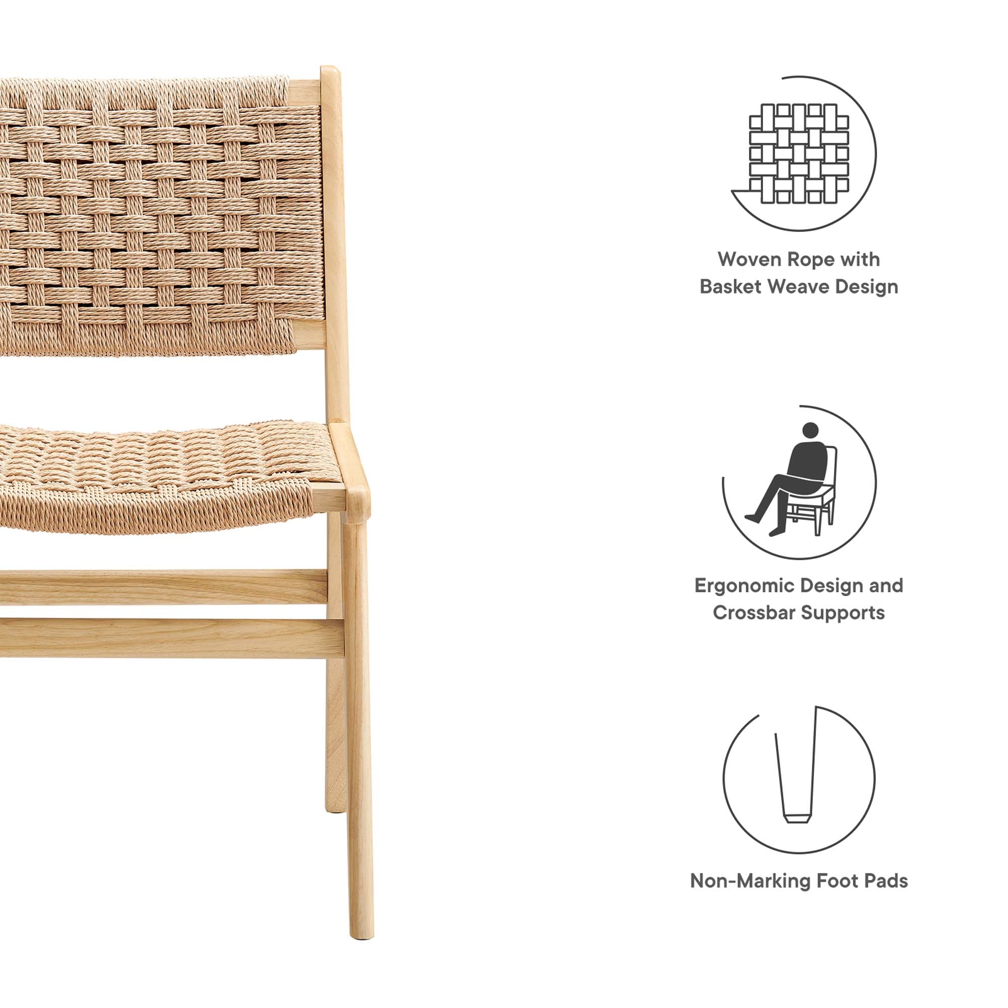 Modway Saoirse Woven Rope Wood Dining Side Chair Set of 2