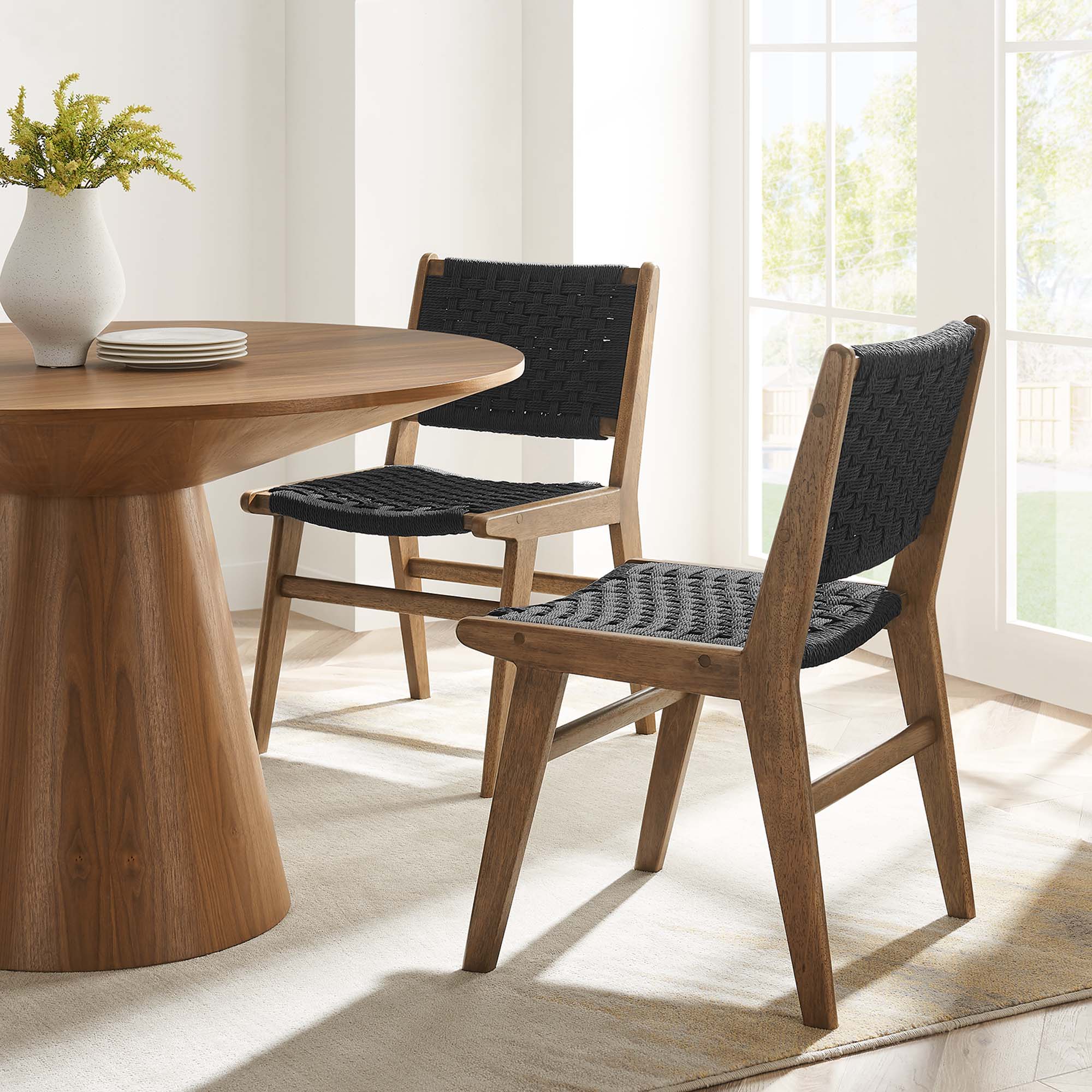 Modway Saoirse Woven Rope Wood Dining Side Chair Set of 2
