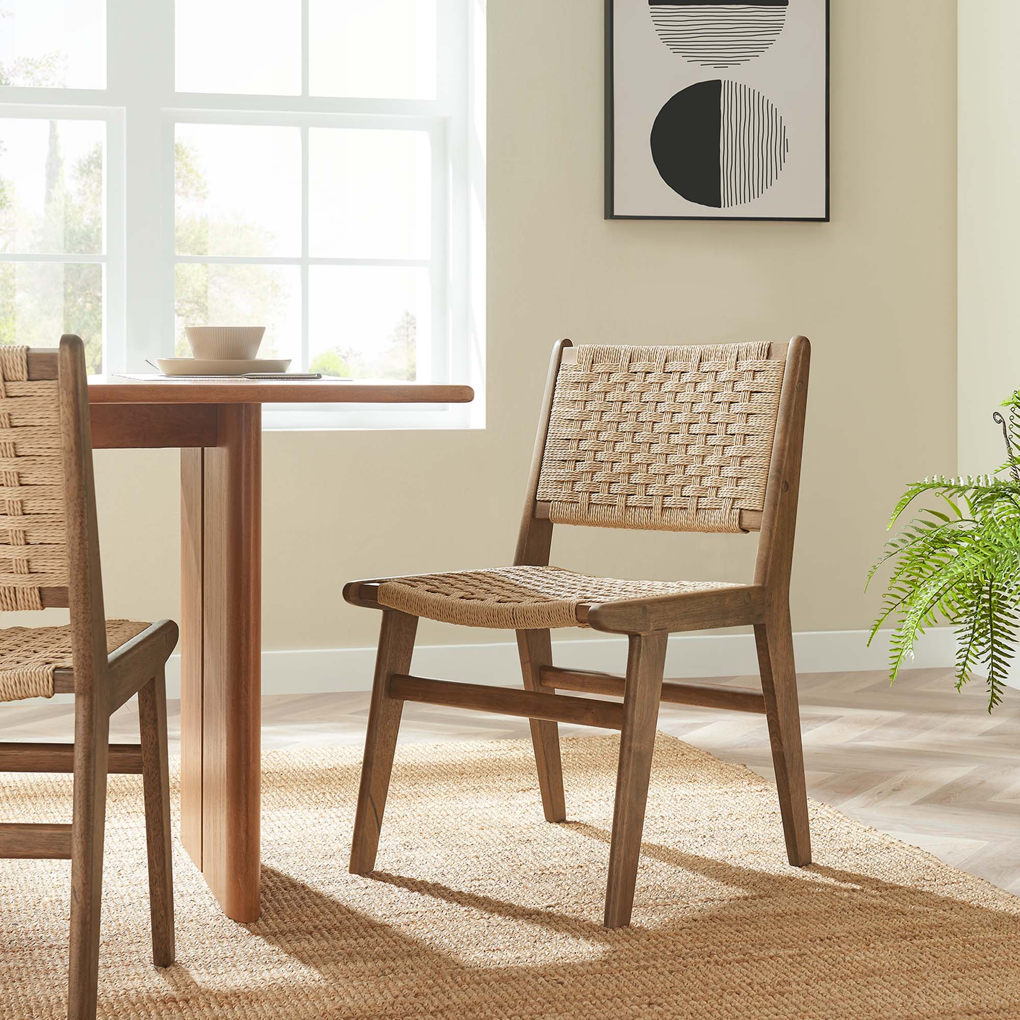 Modway Saoirse Woven Rope Wood Dining Side Chair Set of 2