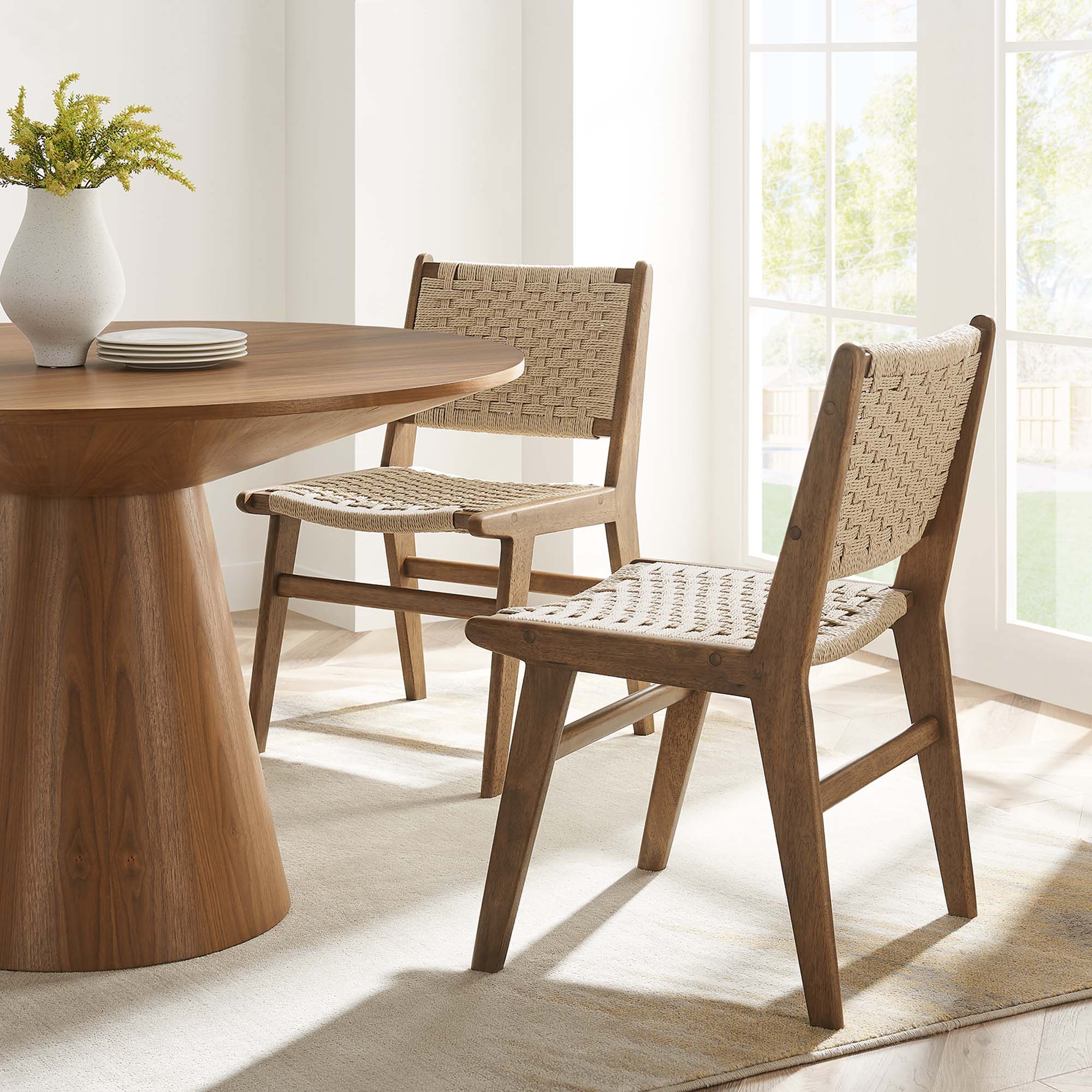 Modway Saoirse Woven Rope Wood Dining Side Chair Set of 2