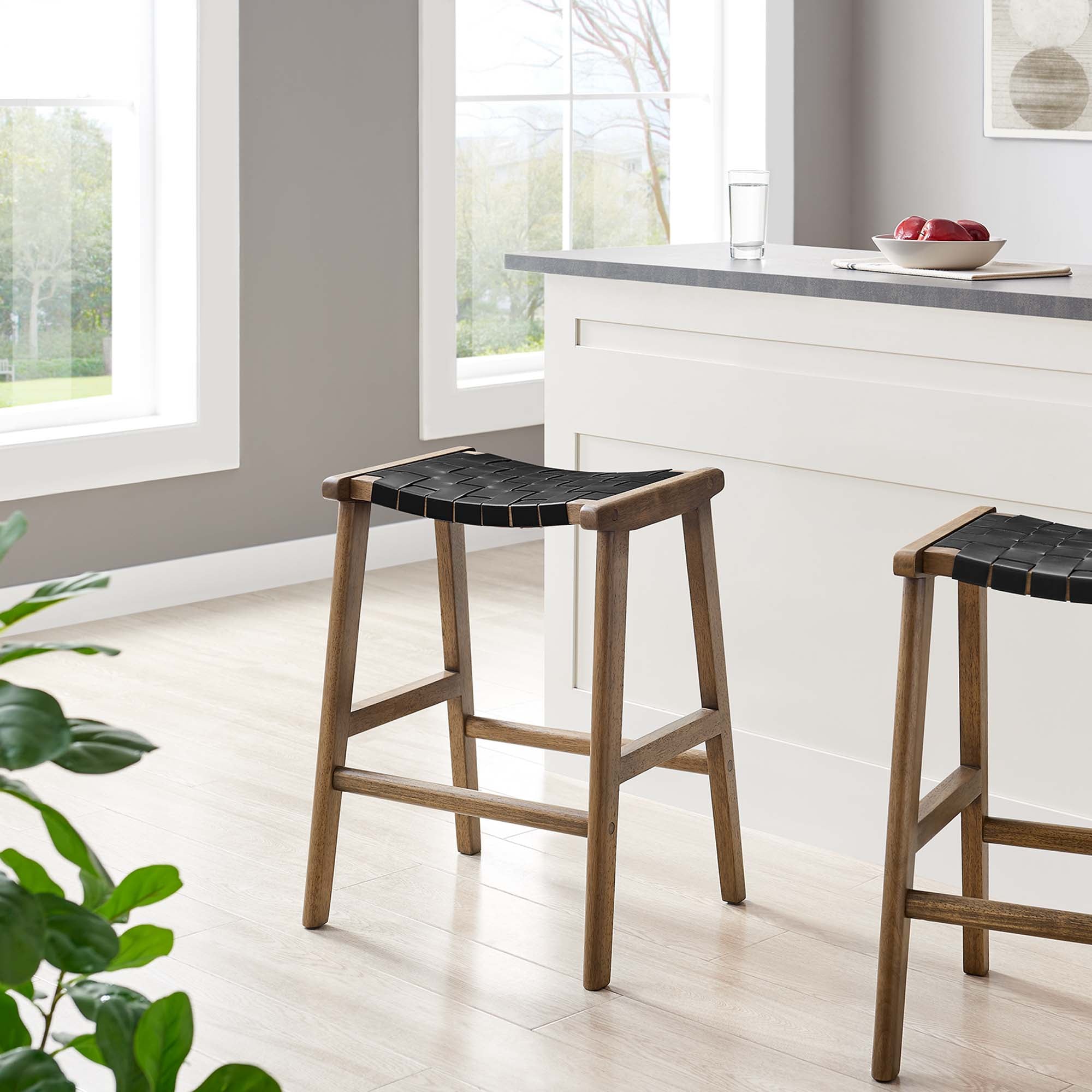Modway Saoirse Faux Leather Wood Counter Stool Set of 2