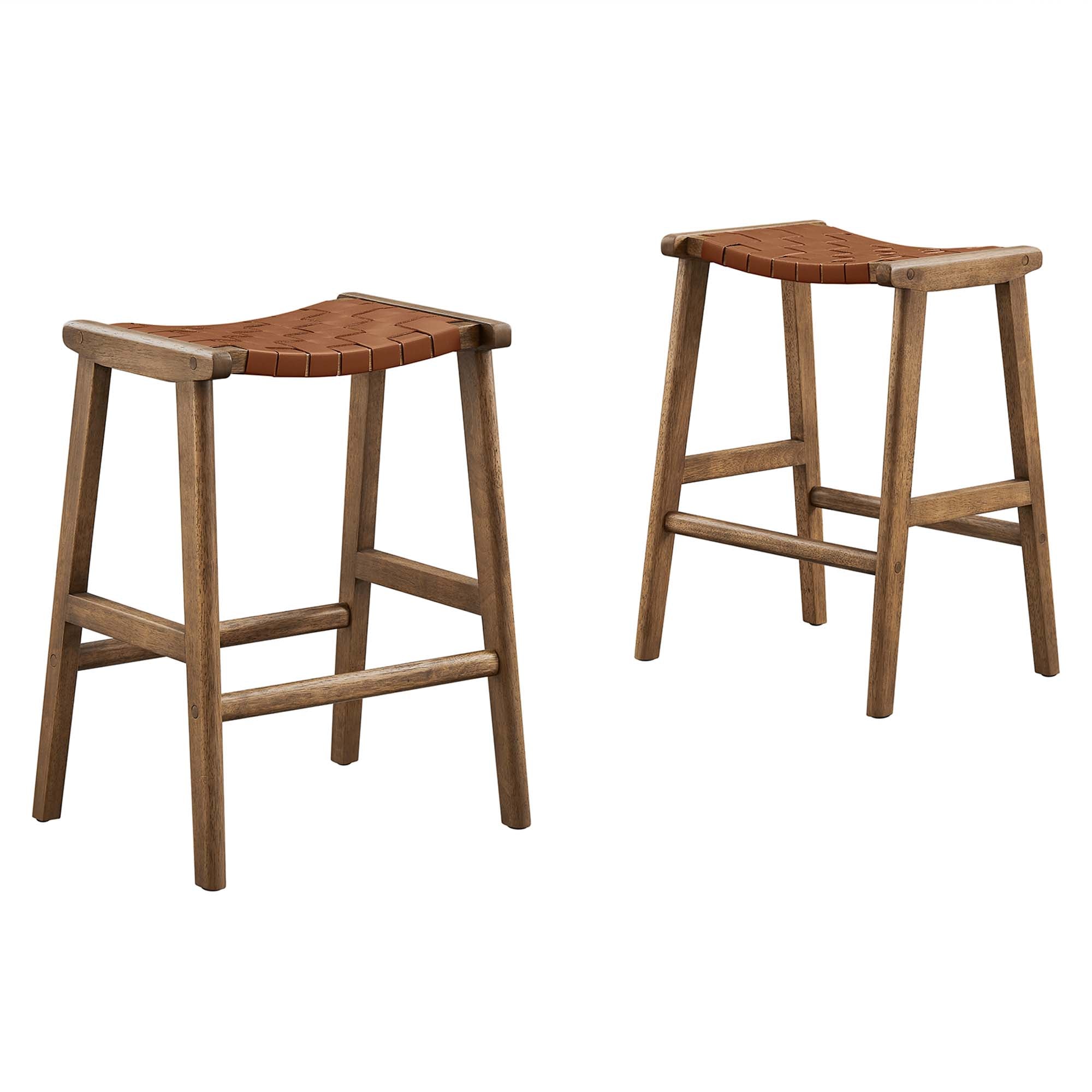 Modway Saoirse Faux Leather Wood Counter Stool Set of 2
