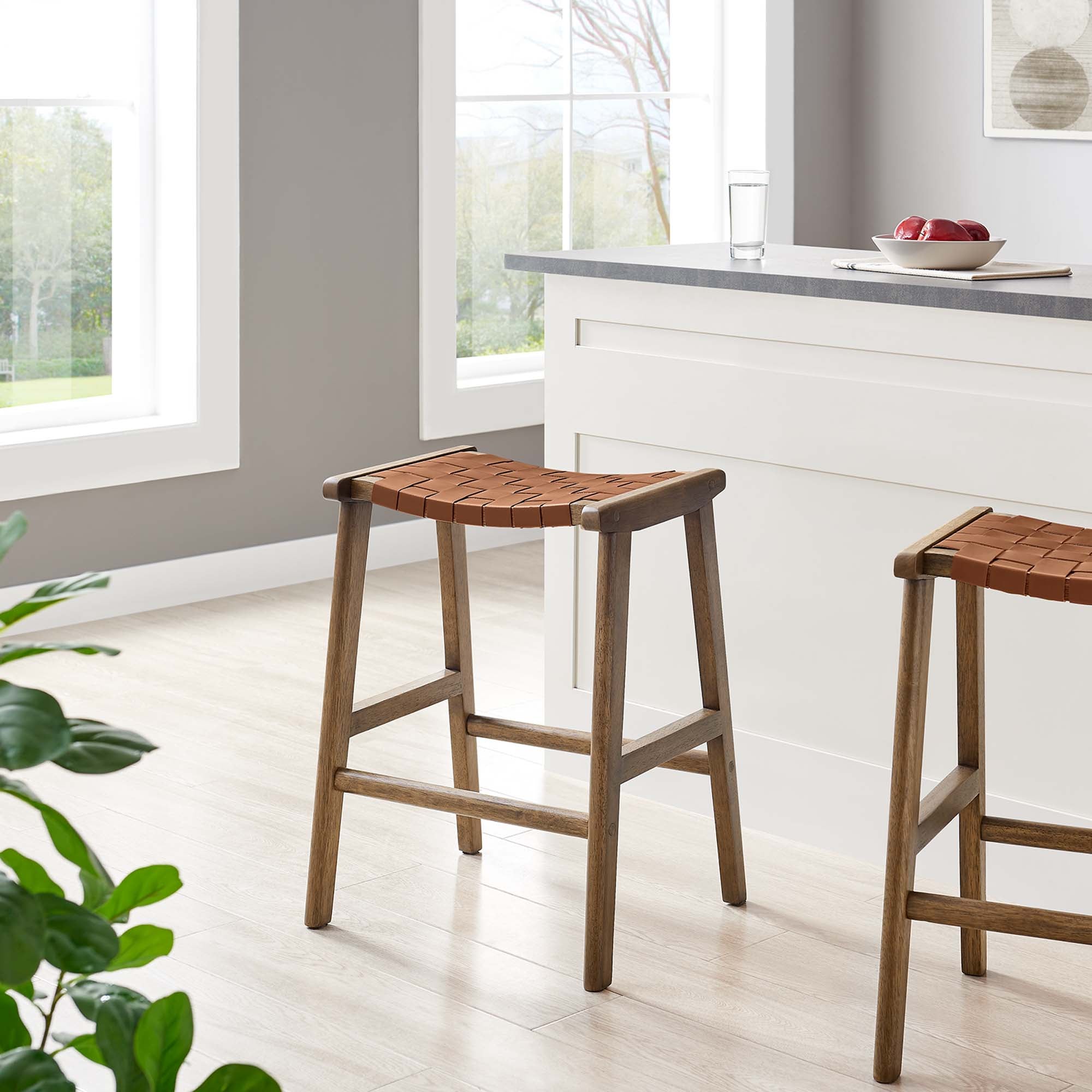 Modway Saoirse Faux Leather Wood Counter Stool Set of 2