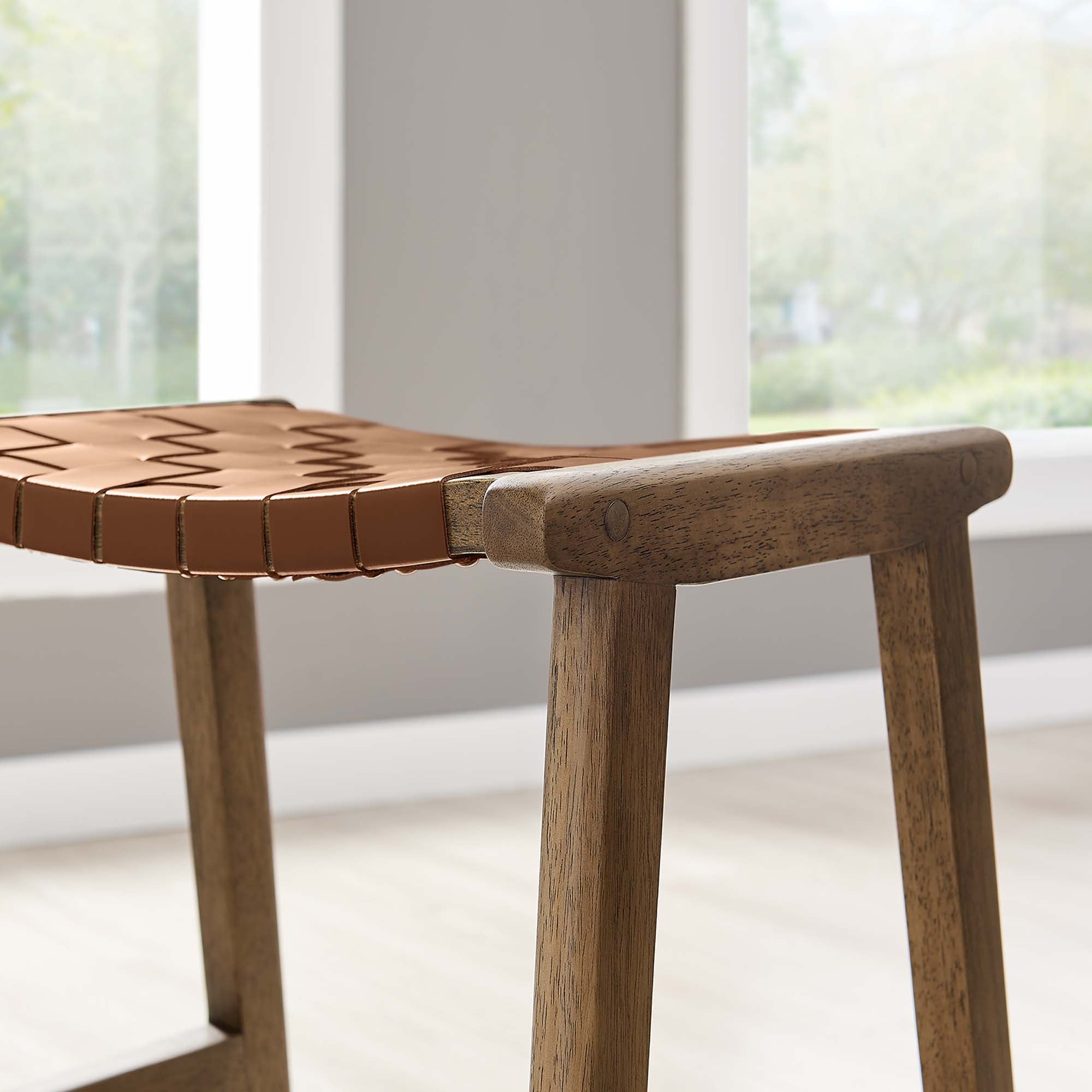 Modway Saoirse Faux Leather Wood Counter Stool Set of 2