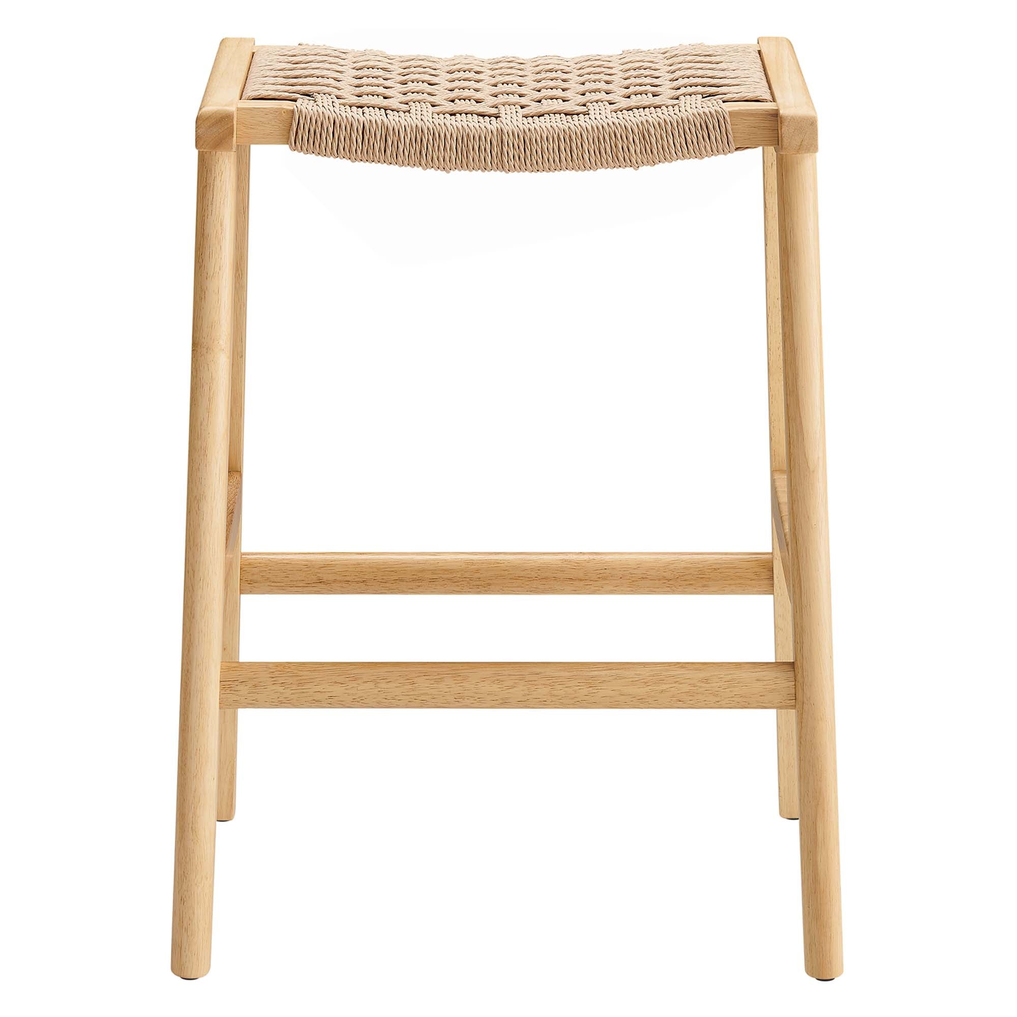 Modway Saoirse Woven Rope Wood Counter Stool Set of 2
