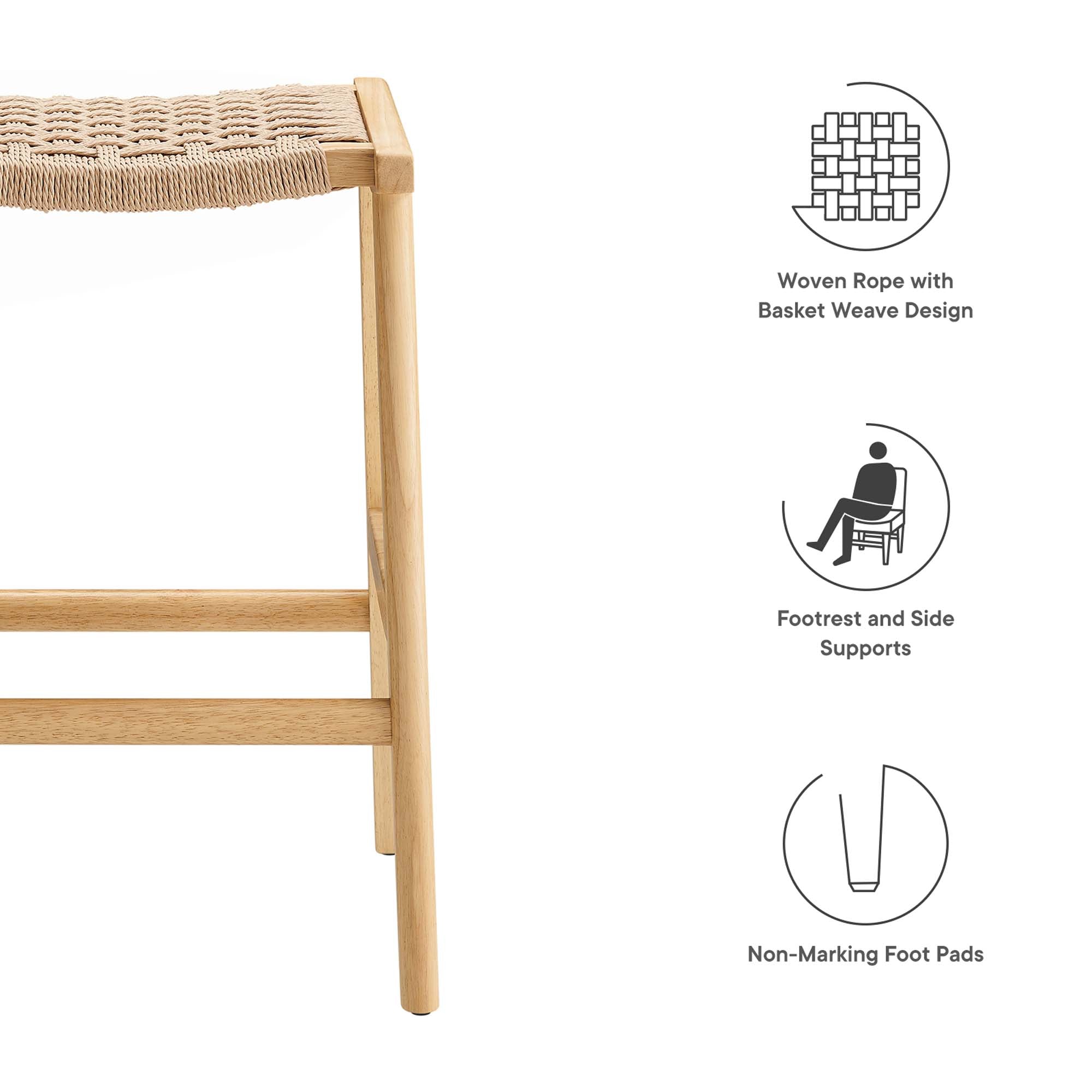 Modway Saoirse Woven Rope Wood Counter Stool Set of 2