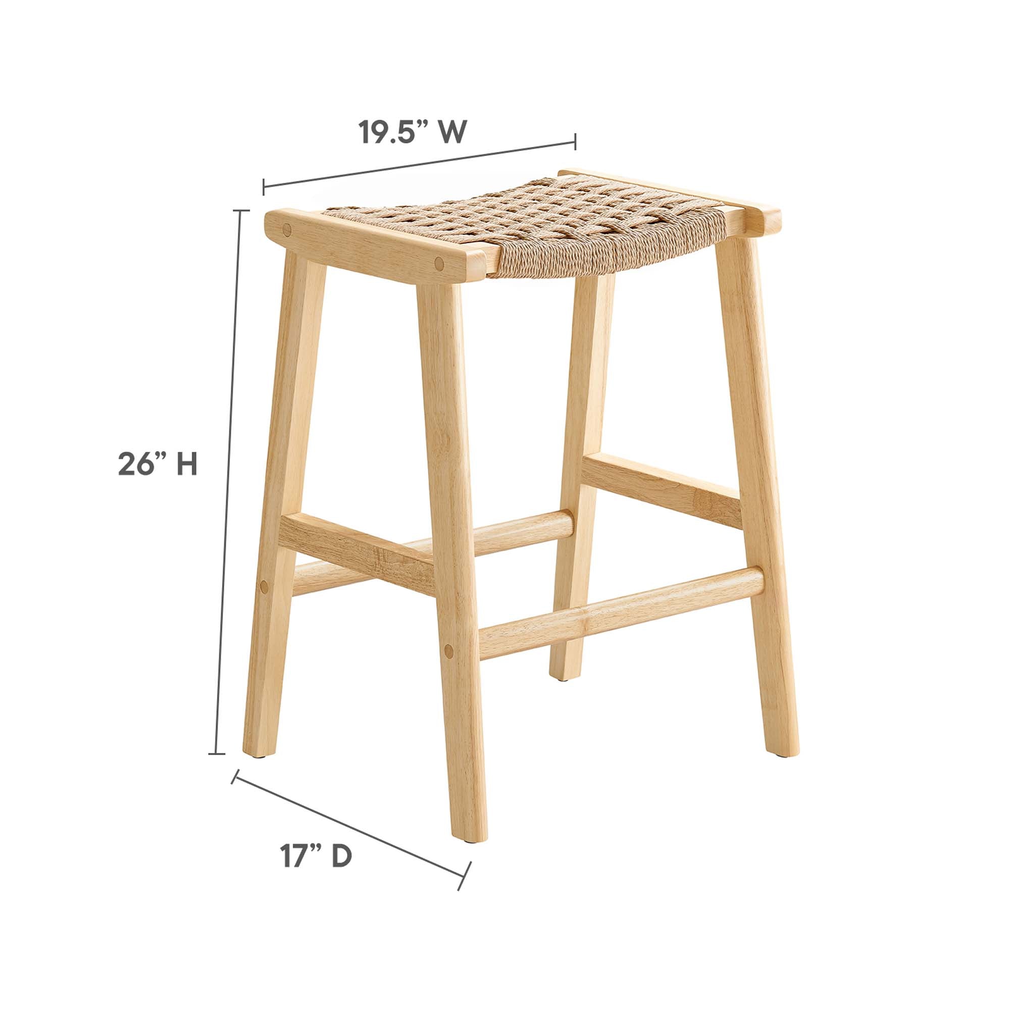 Modway Saoirse Woven Rope Wood Counter Stool Set of 2