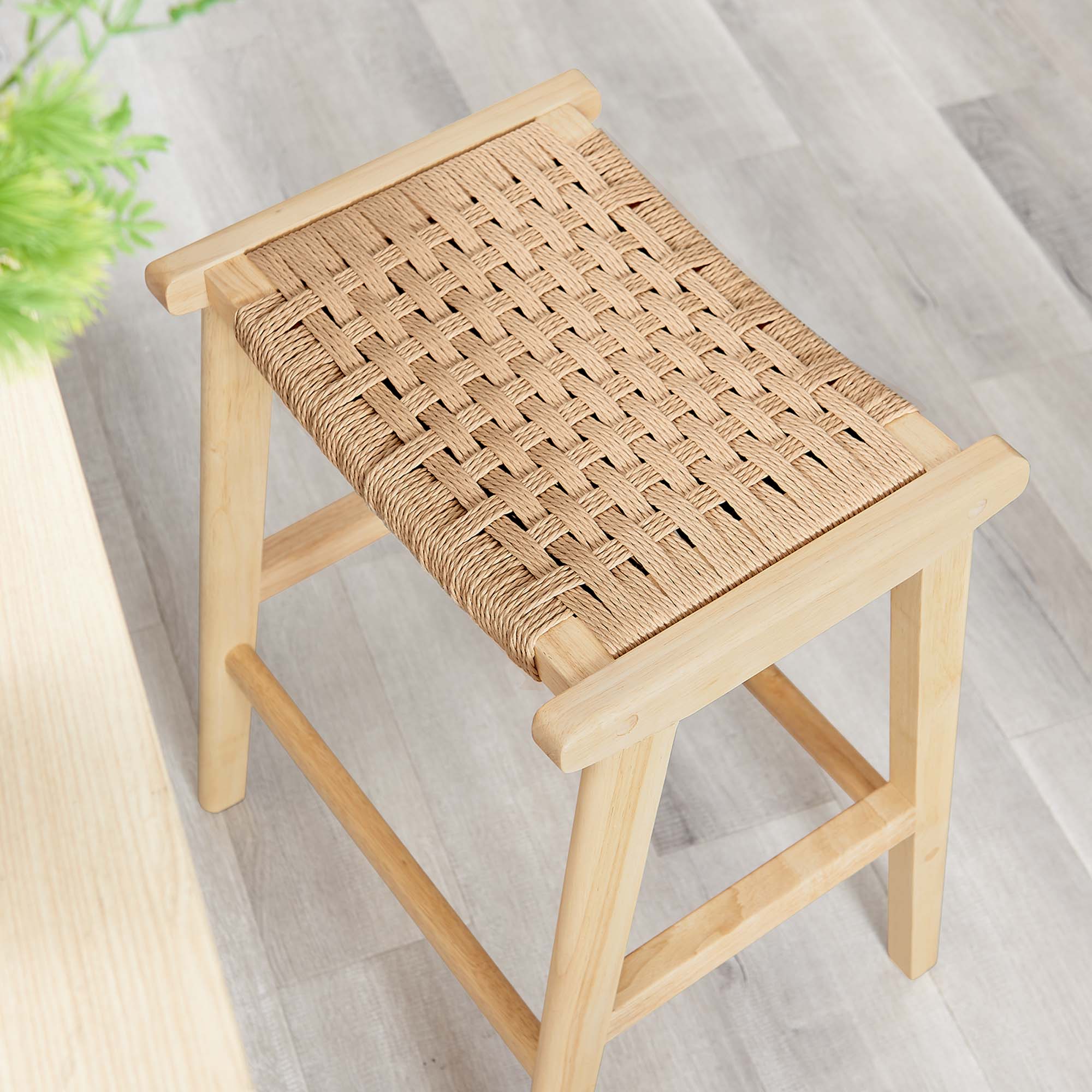 Modway Saoirse Woven Rope Wood Counter Stool Set of 2