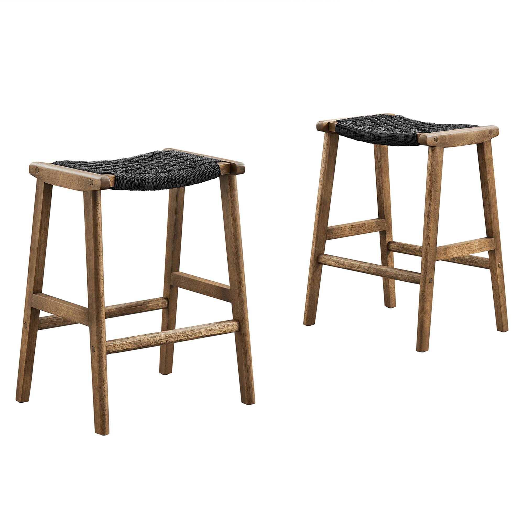 Modway Saoirse Woven Rope Wood Counter Stool Set of 2