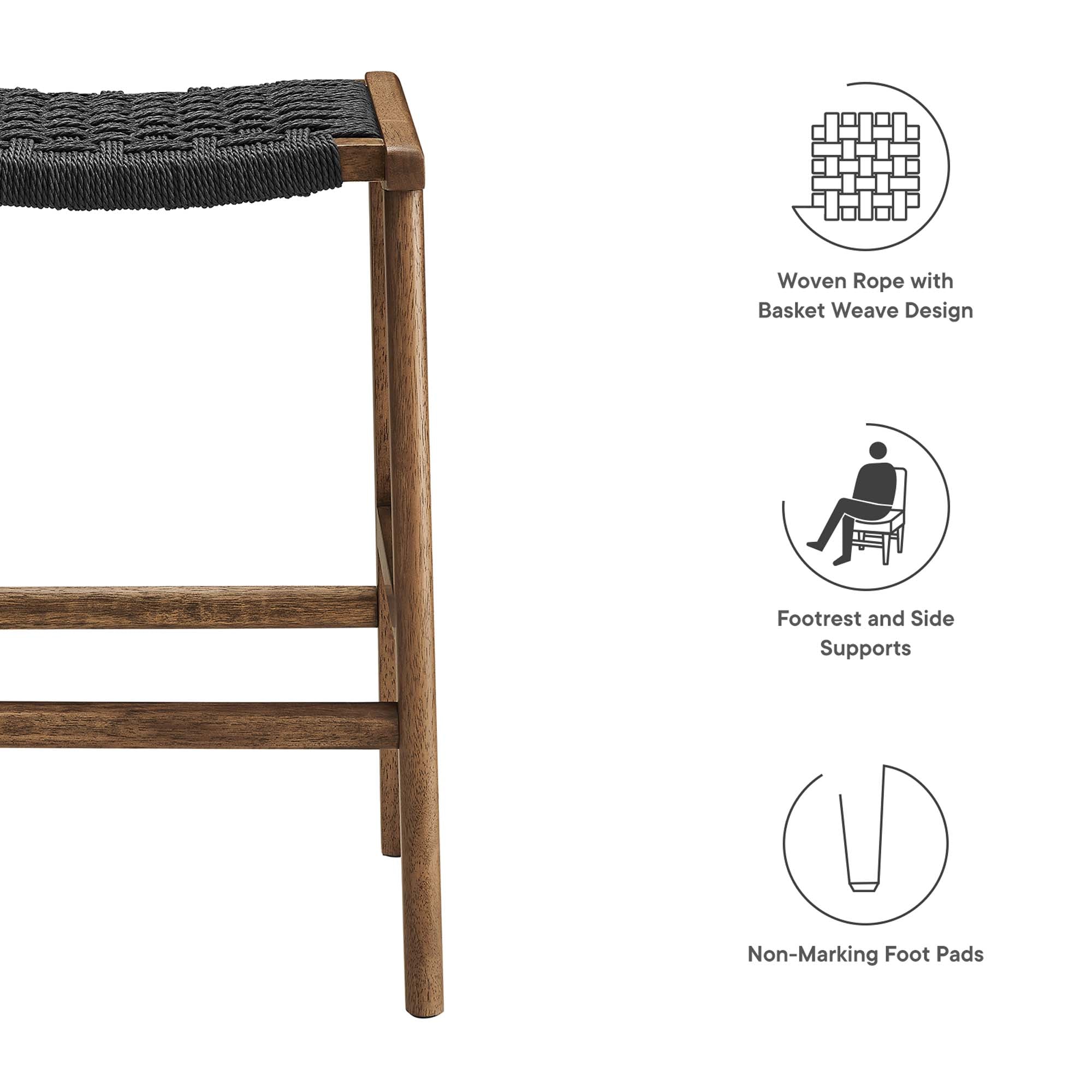 Modway Saoirse Woven Rope Wood Counter Stool Set of 2