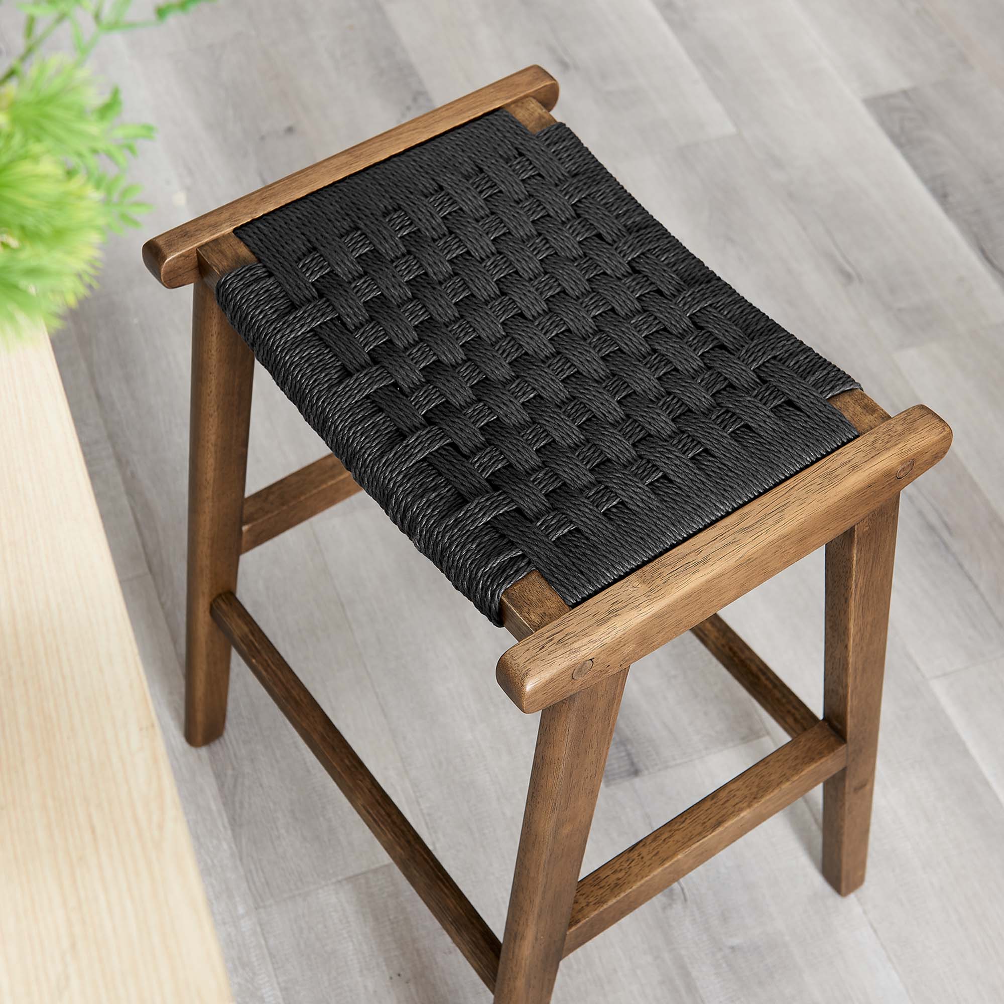 Modway Saoirse Woven Rope Wood Counter Stool Set of 2