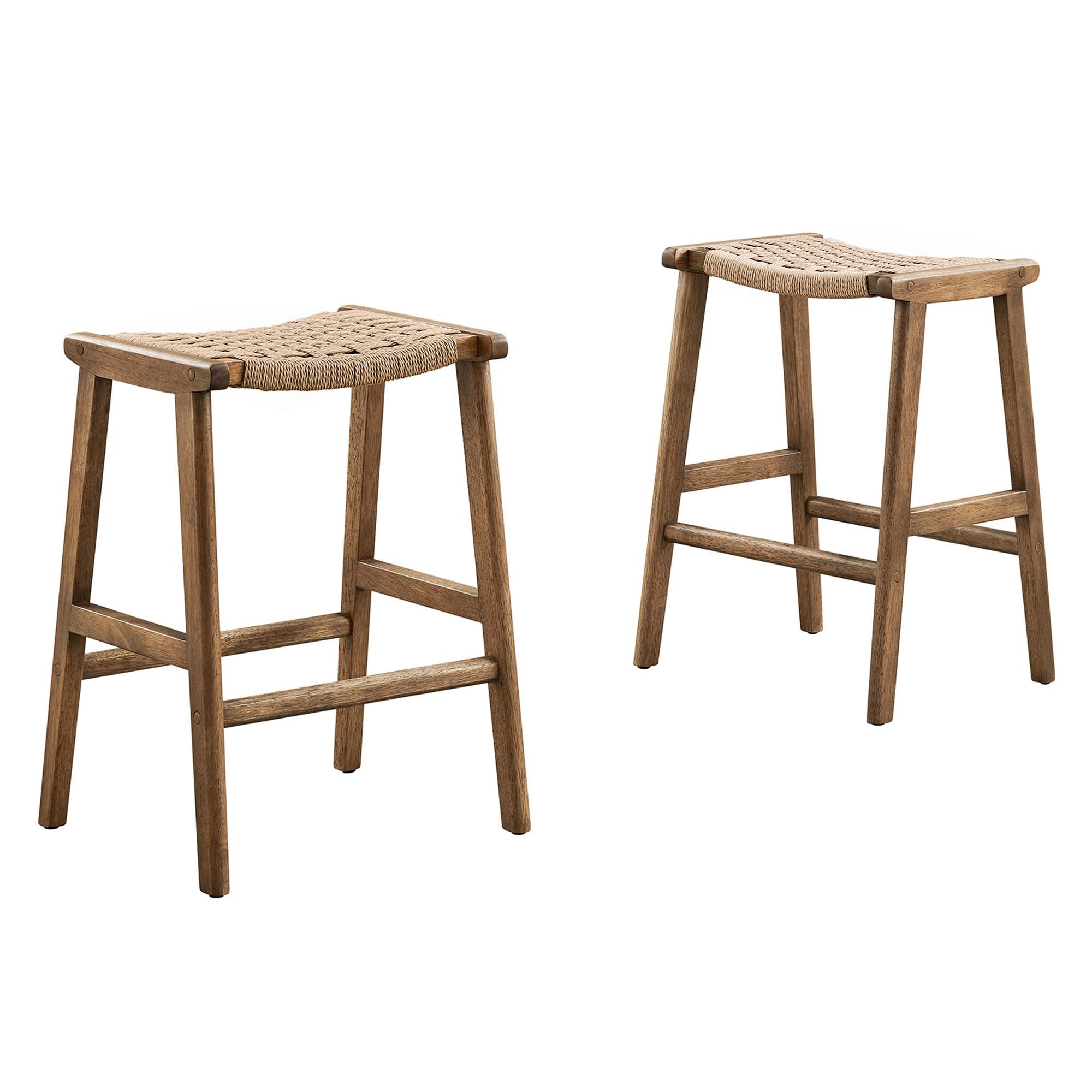 Modway Saoirse Woven Rope Wood Counter Stool Set of 2