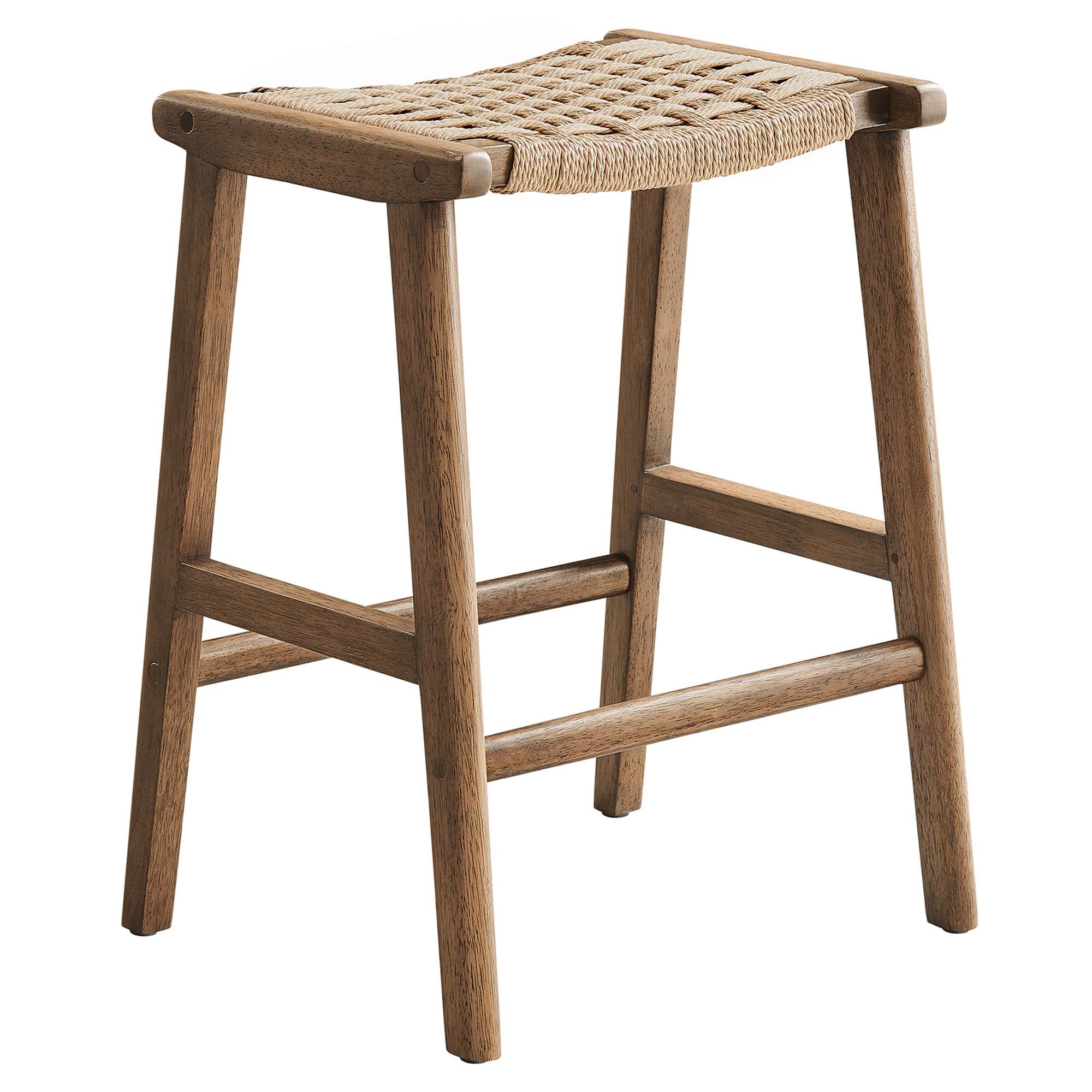 Modway Saoirse Woven Rope Wood Counter Stool Set of 2