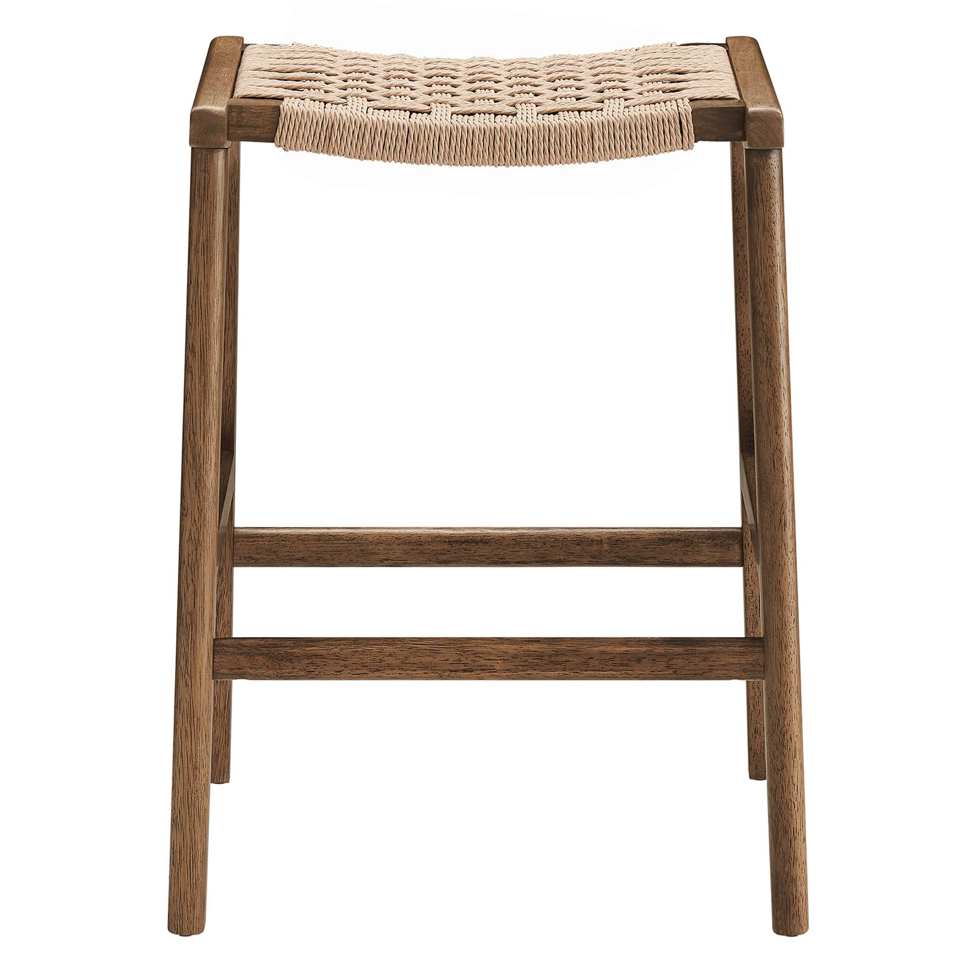 Modway Saoirse Woven Rope Wood Counter Stool Set of 2