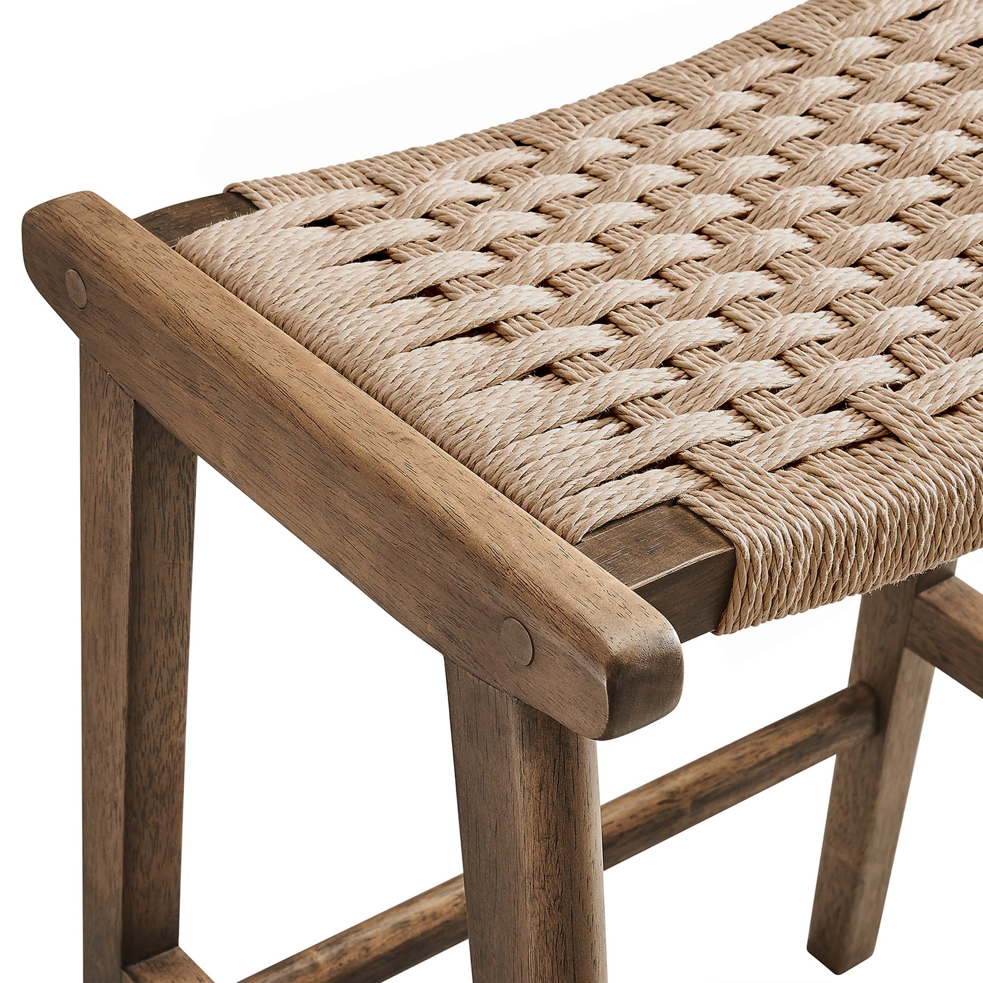 Modway Saoirse Woven Rope Wood Counter Stool Set of 2