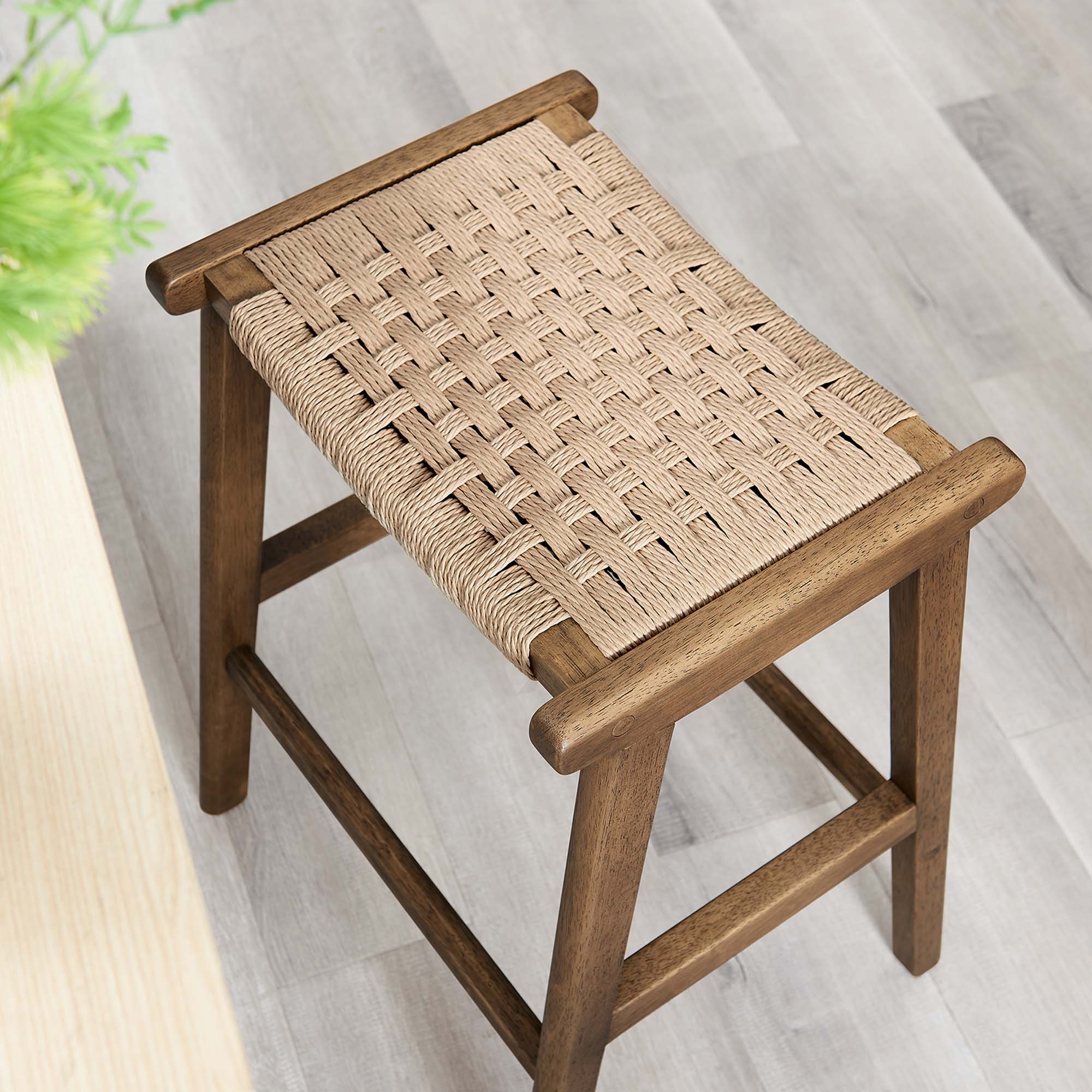 Modway Saoirse Woven Rope Wood Counter Stool Set of 2