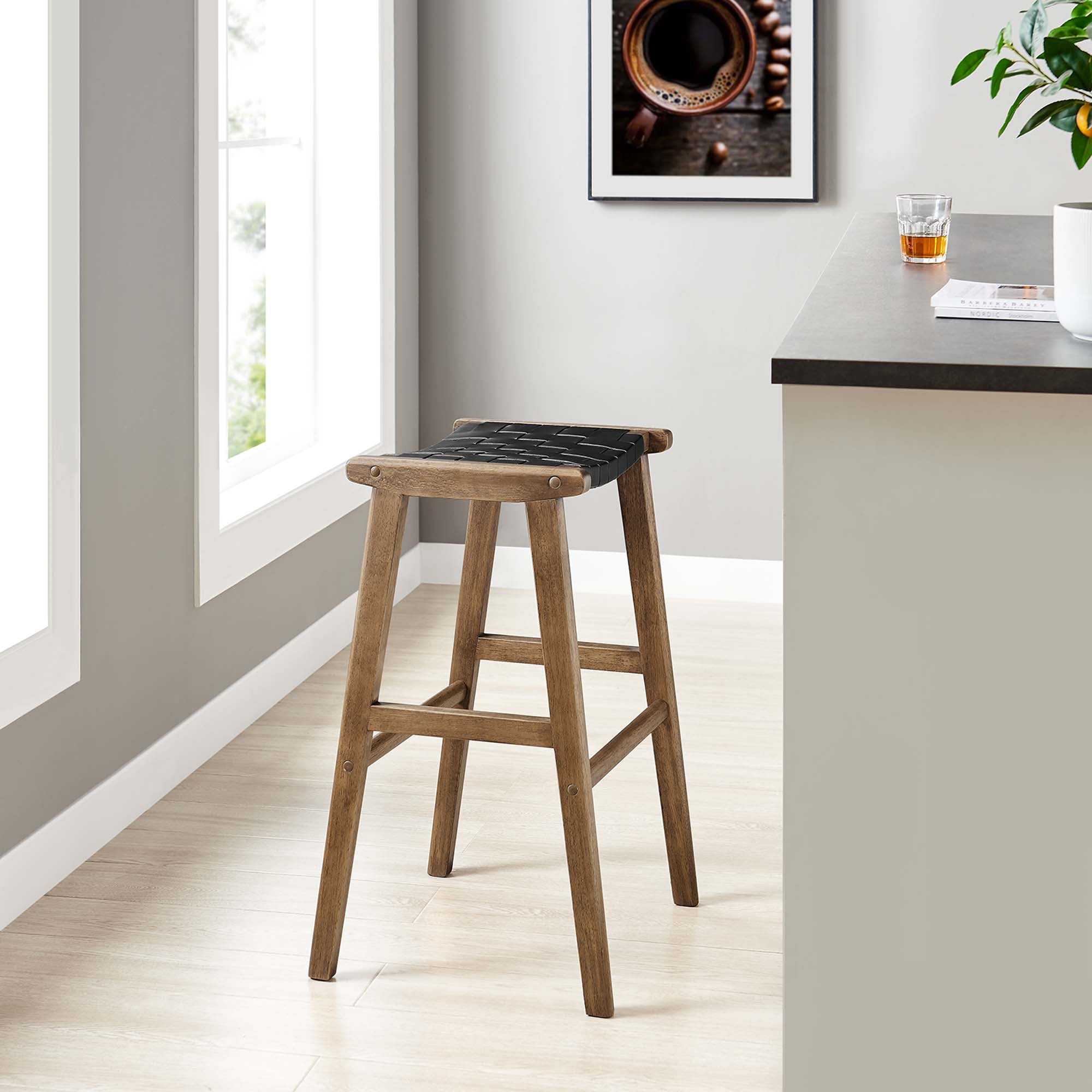 Modway EEI-6549 Saoirse Leather Wood Bar Stool Set of 2