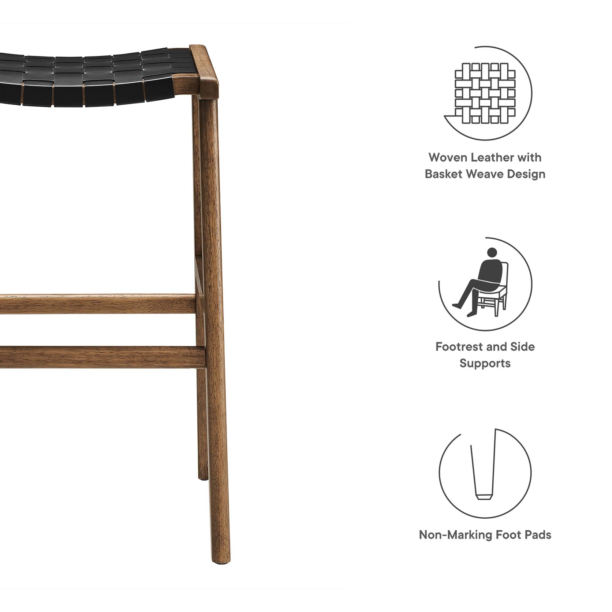 Modway EEI-6549 Saoirse Leather Wood Bar Stool Set of 2