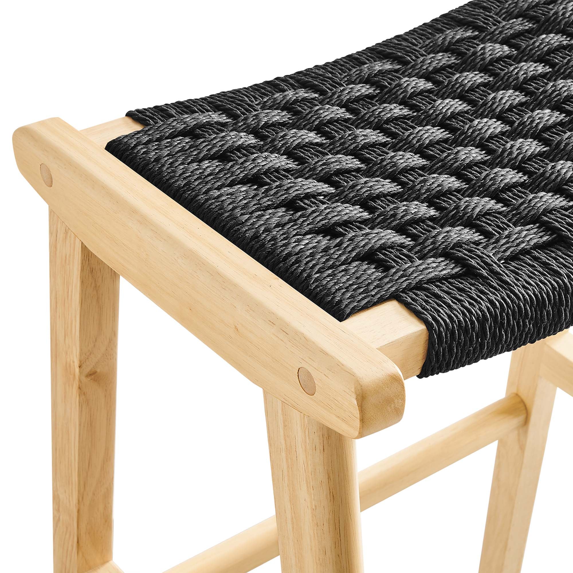 Modway Saoirse Woven Rope Wood Bar Stool Set of 2