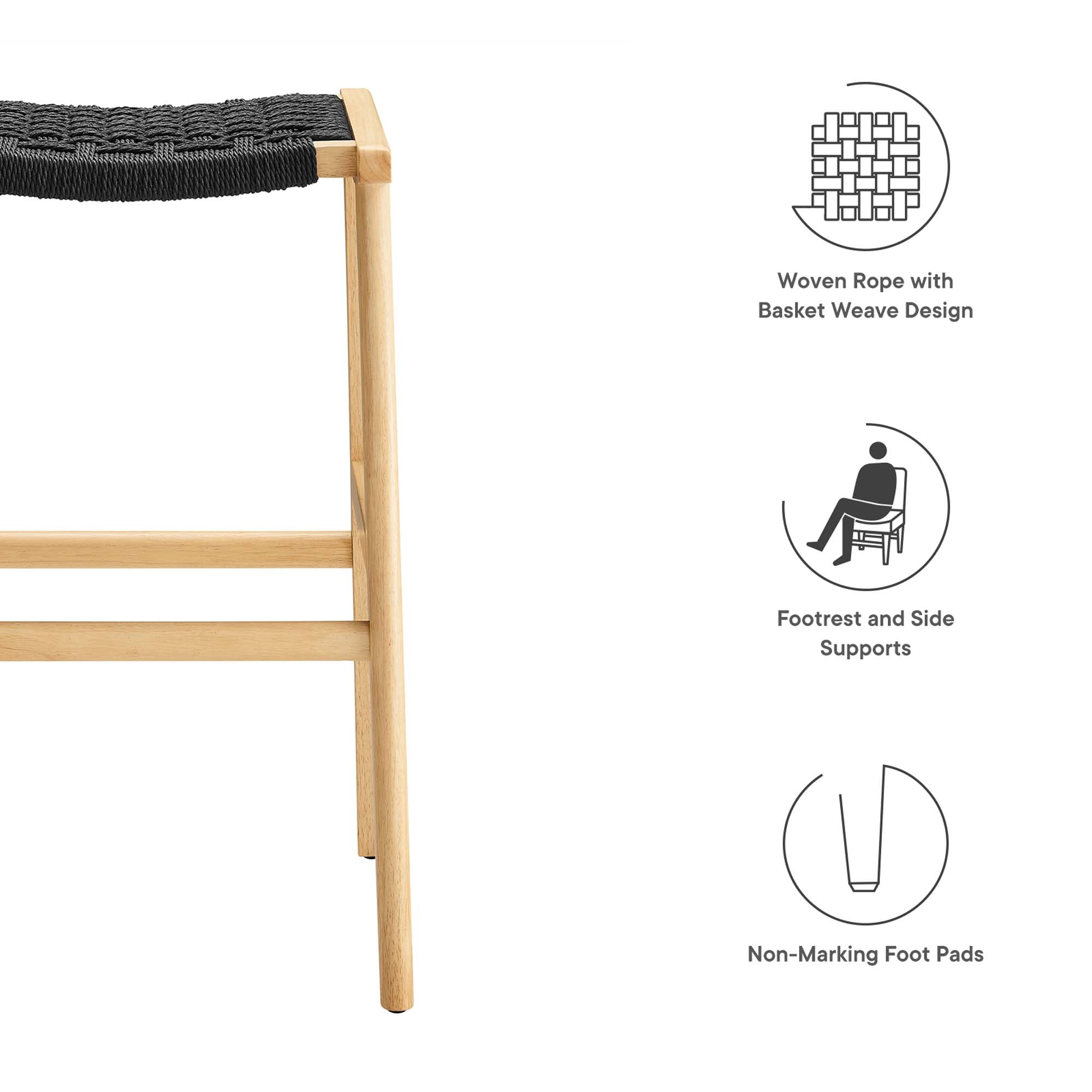 Modway Saoirse Woven Rope Wood Bar Stool Set of 2