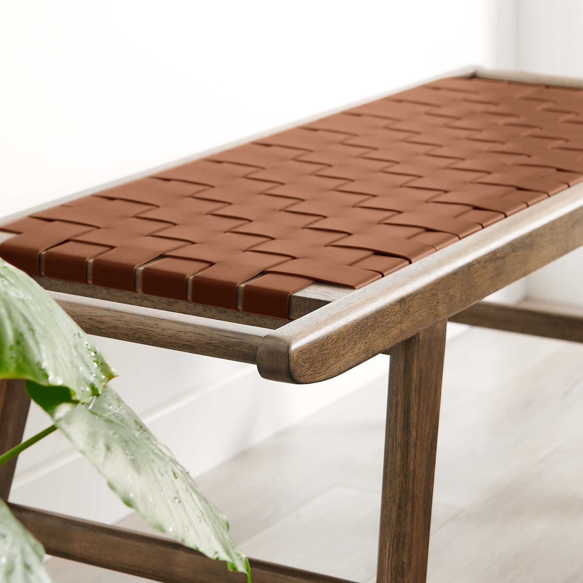 Modway Saoirse 47" Faux Leather Wood Bench