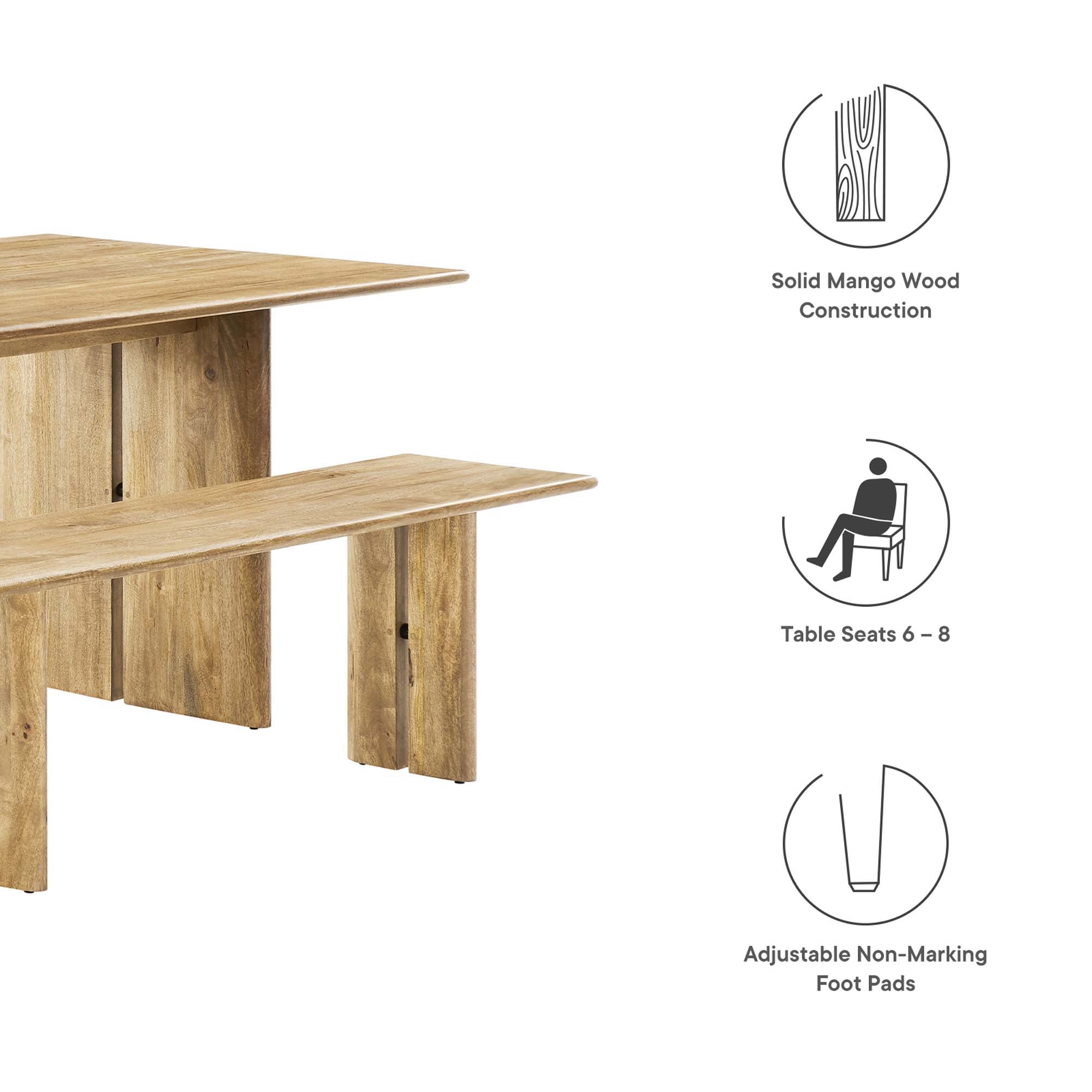 Modway Amistad 72" Wood Dining Table and Bench Set