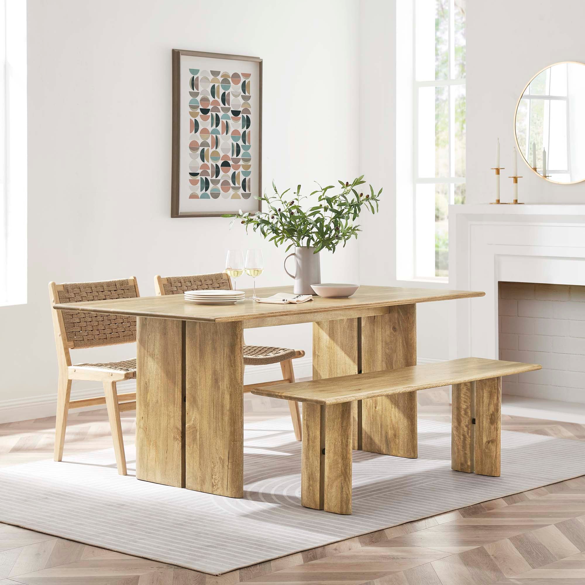 Modway Amistad 72" Wood Dining Table and Bench Set