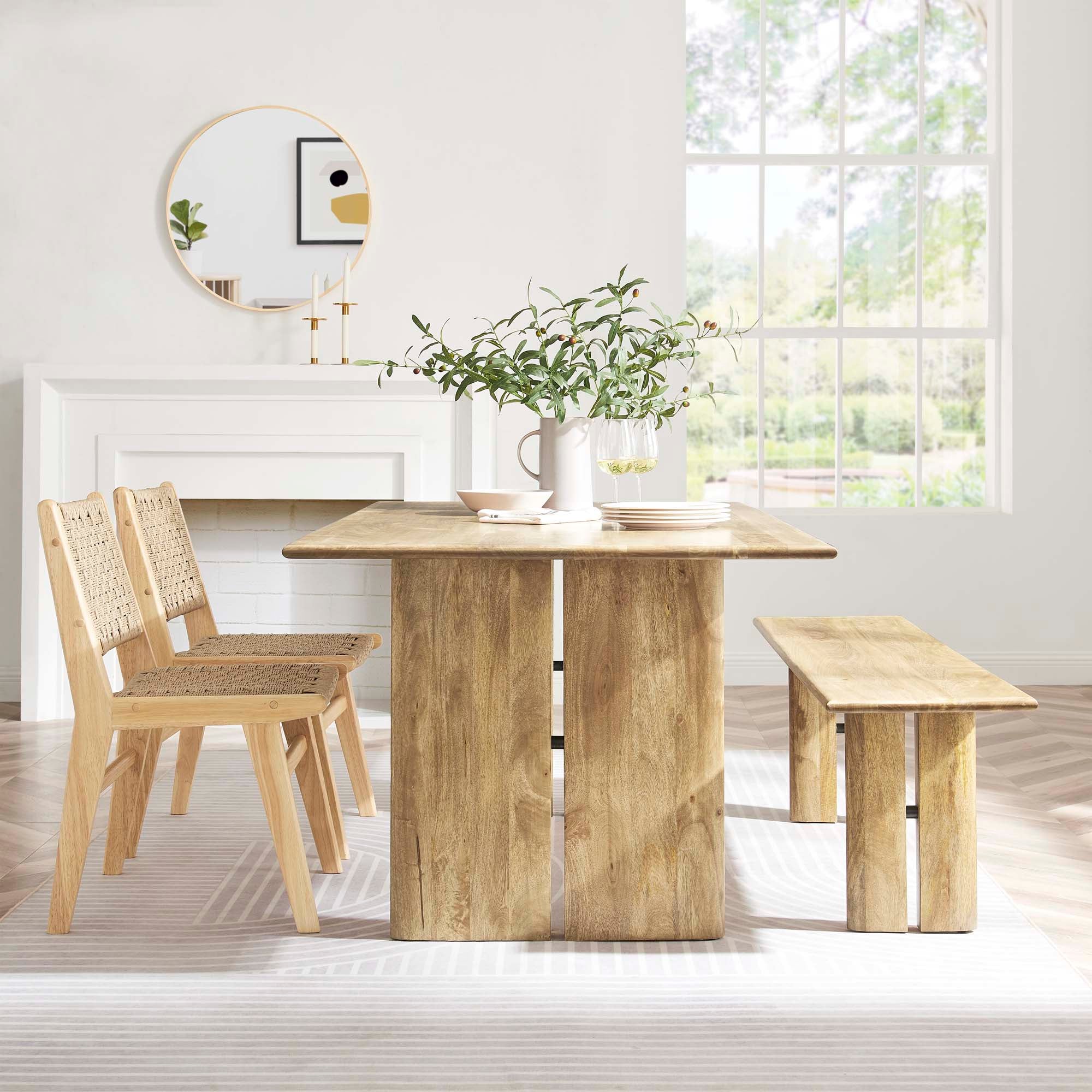 Modway Amistad 72" Wood Dining Table and Bench Set