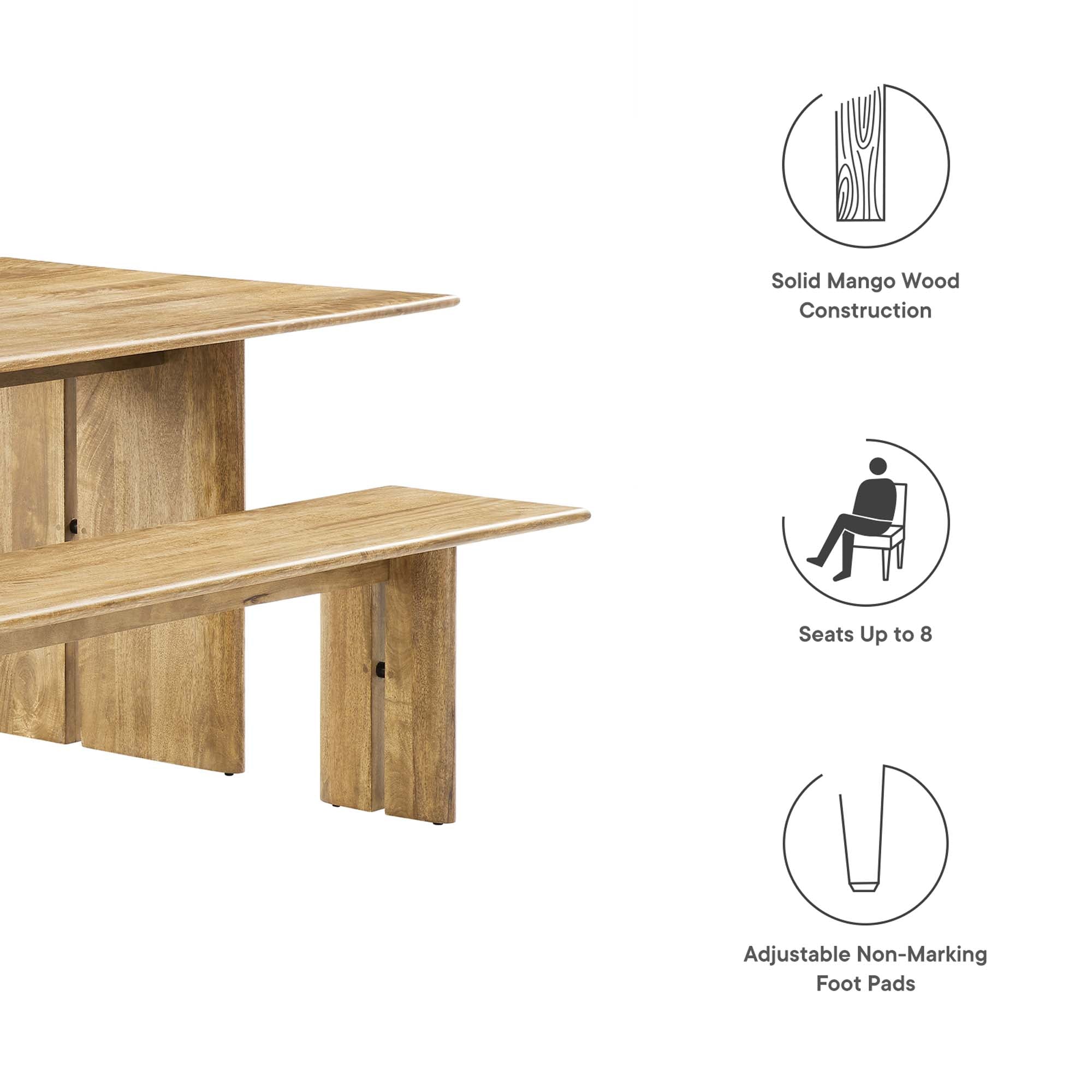 Modway Amistad 86" Wood Dining Table and Bench Set