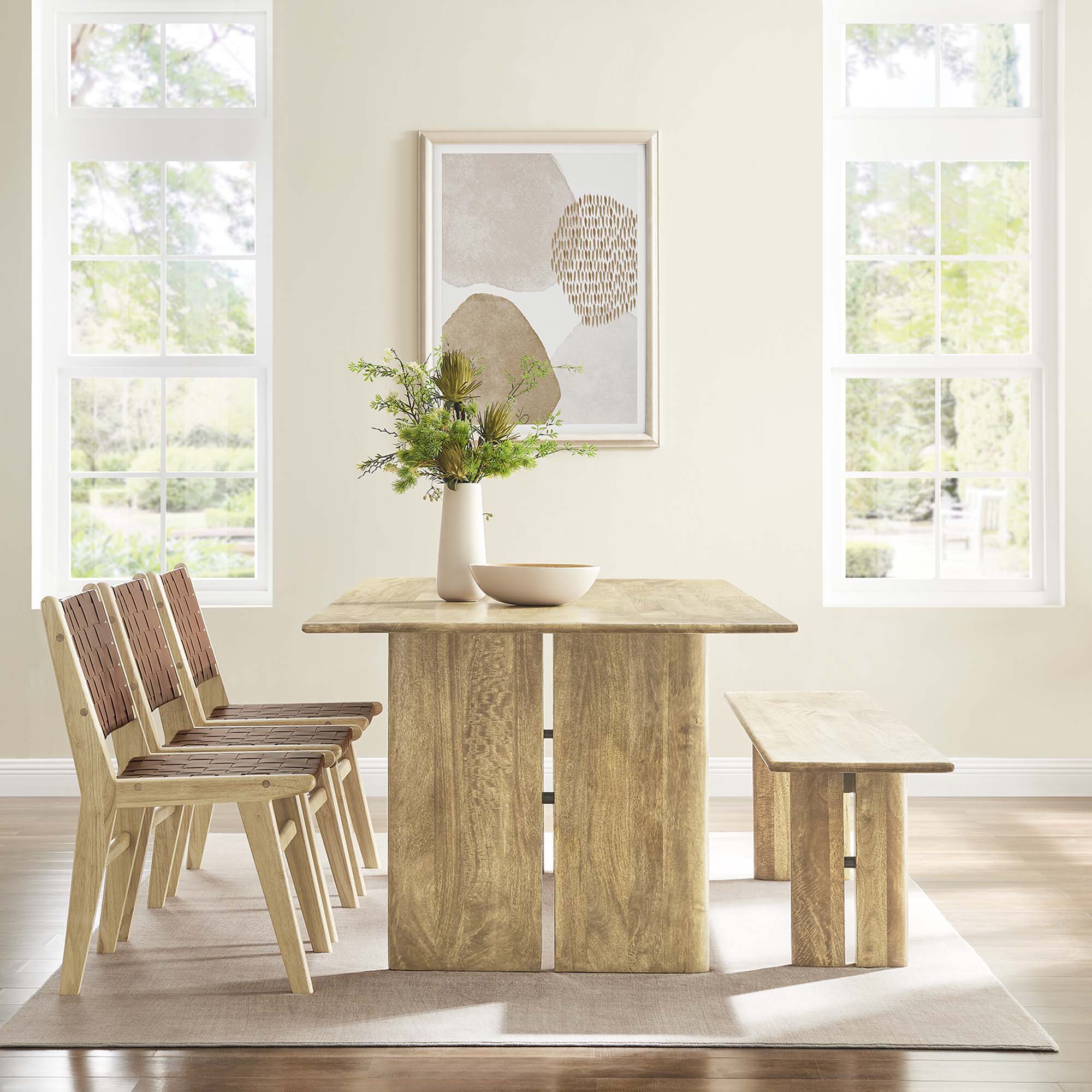 Modway Amistad 86" Wood Dining Table and Bench Set