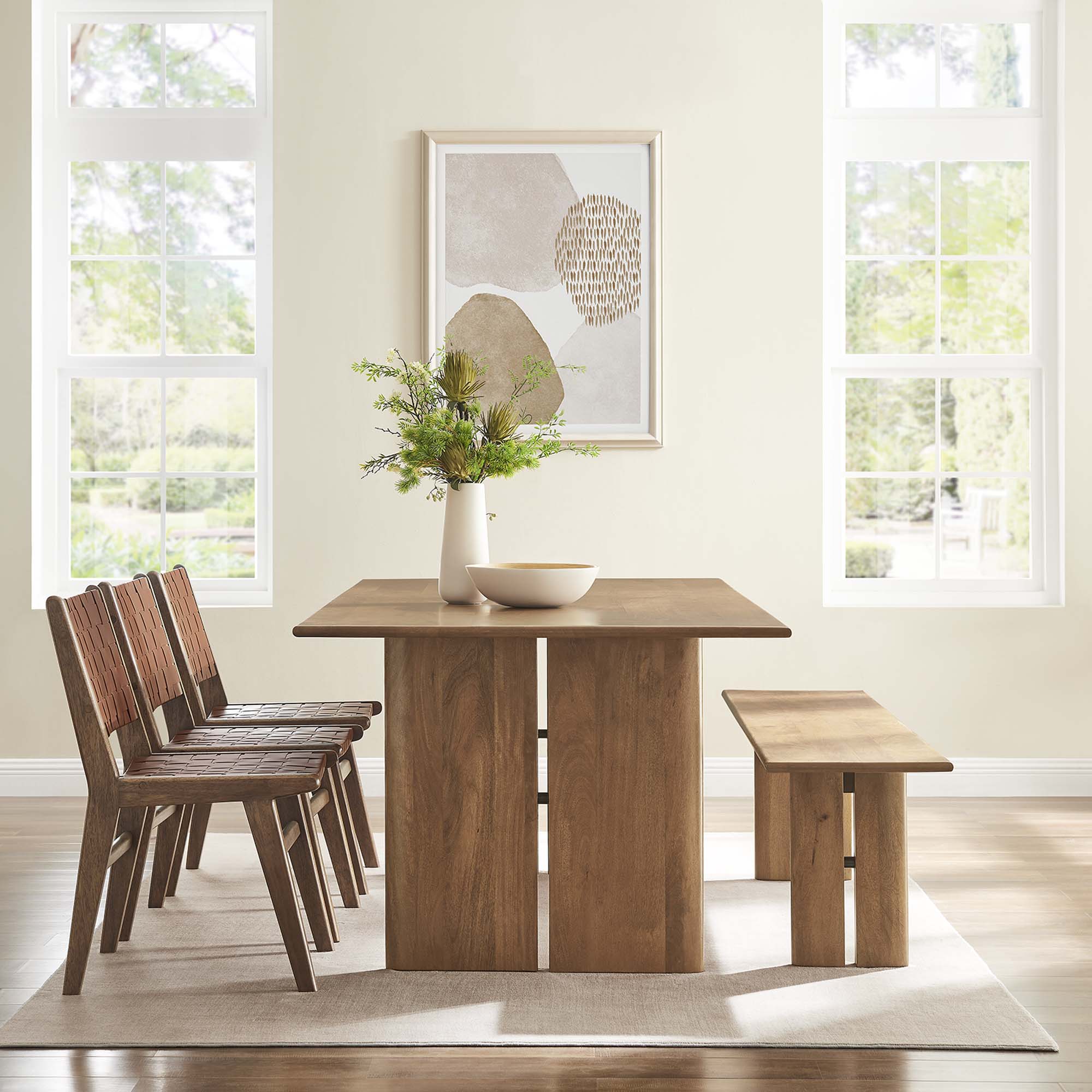 Modway Amistad 86" Wood Dining Table and Bench Set