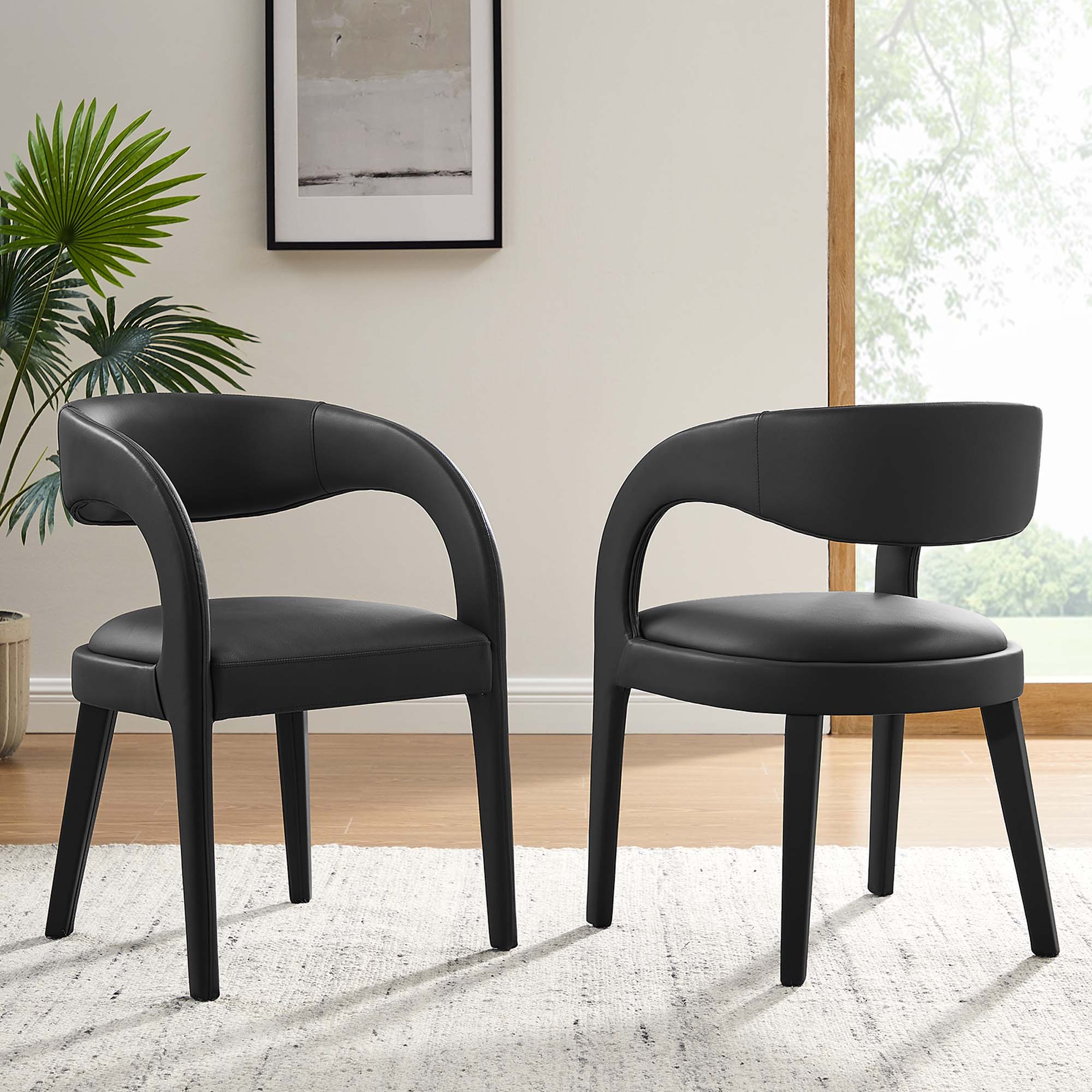 Modway Pinnacle Vegan Leather Dining Chair Set of 2