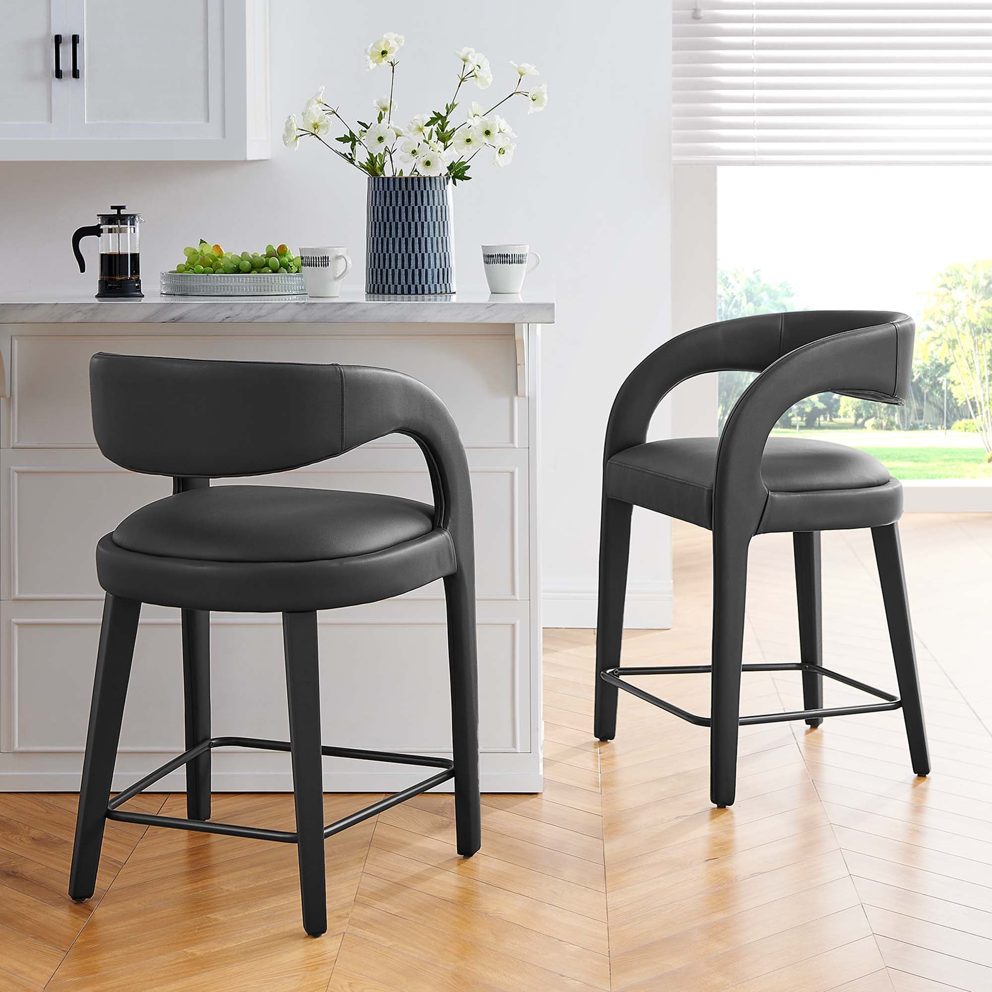 Modway Pinnacle Vegan Leather Counter Stool Set of 2