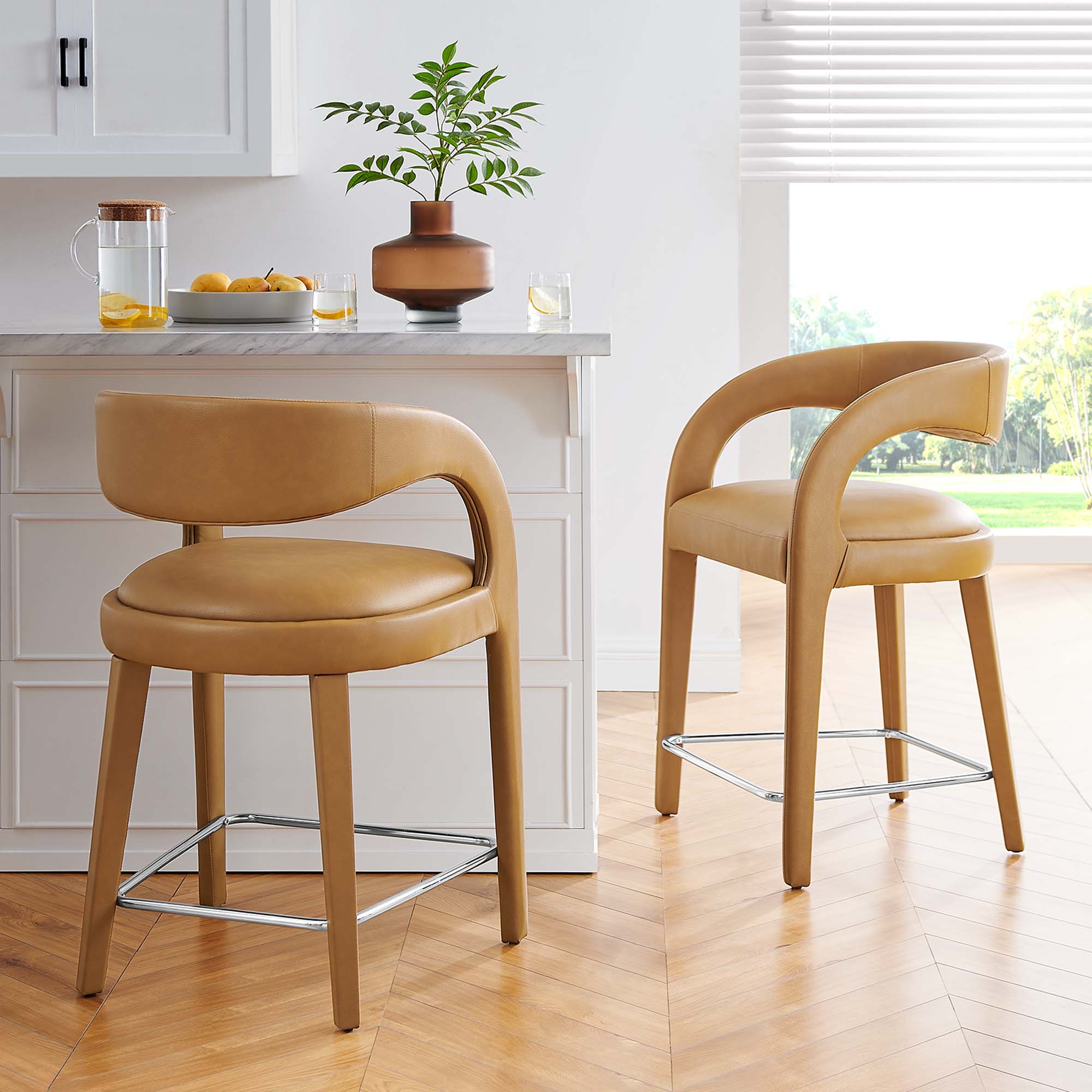 Modway Pinnacle Vegan Leather Counter Stool Set of 2