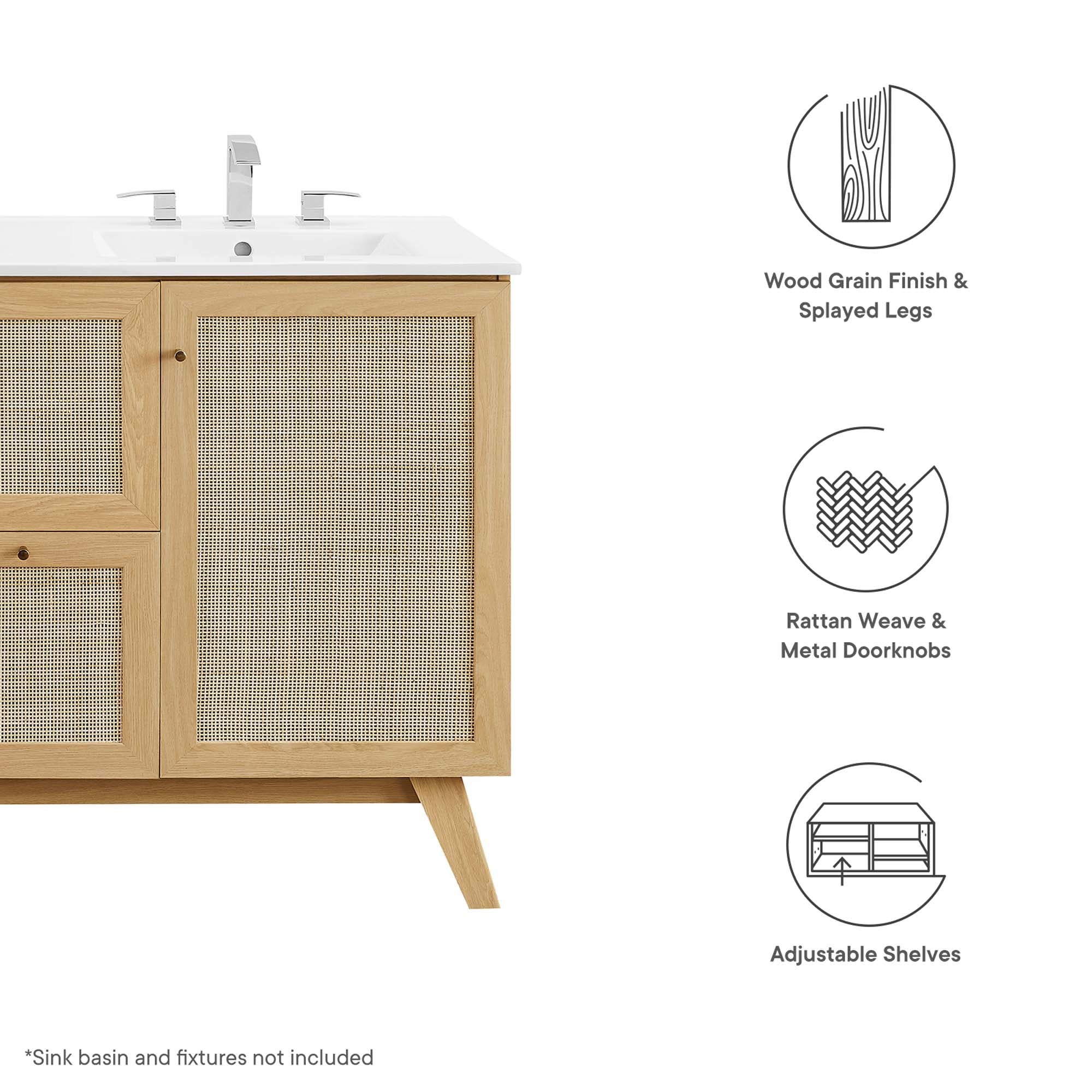 Modway Soma 48” Single or Double Sink Compatible Bathroom Vanity Cabinet (Sink Basin Not Included)