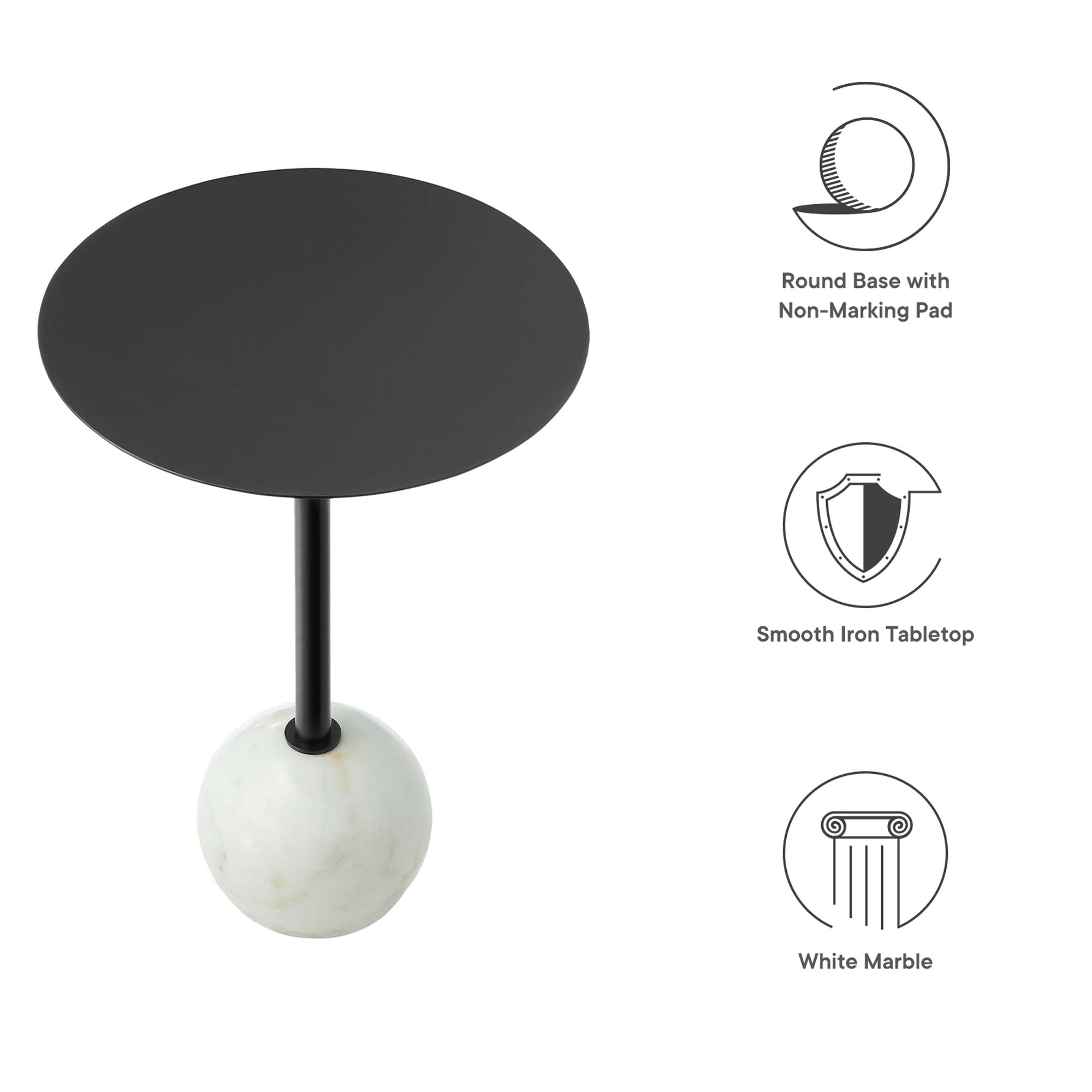 Modway Aliza Round White Marble Side Table