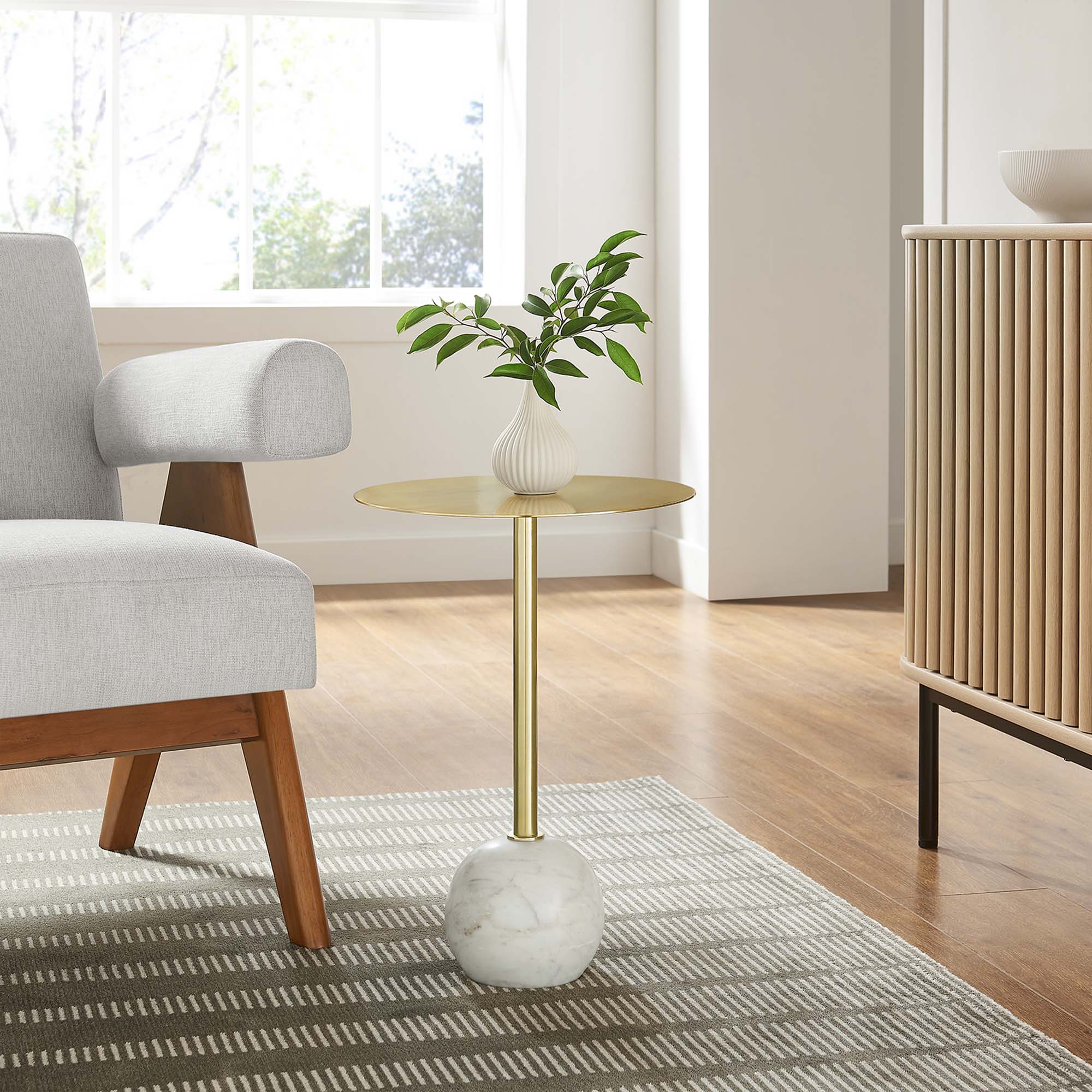 Modway Aliza Round White Marble Side Table