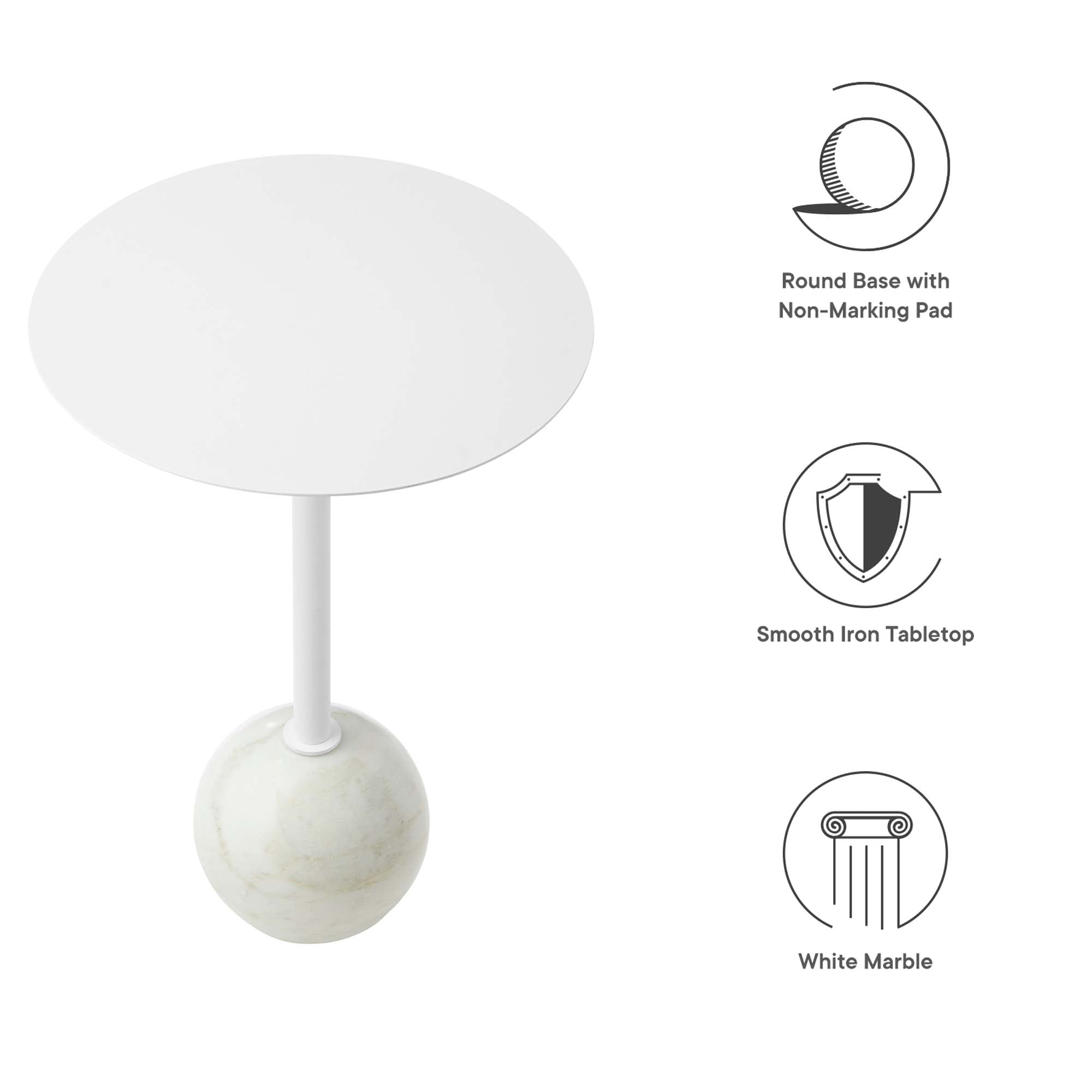 Modway Aliza Round White Marble Side Table