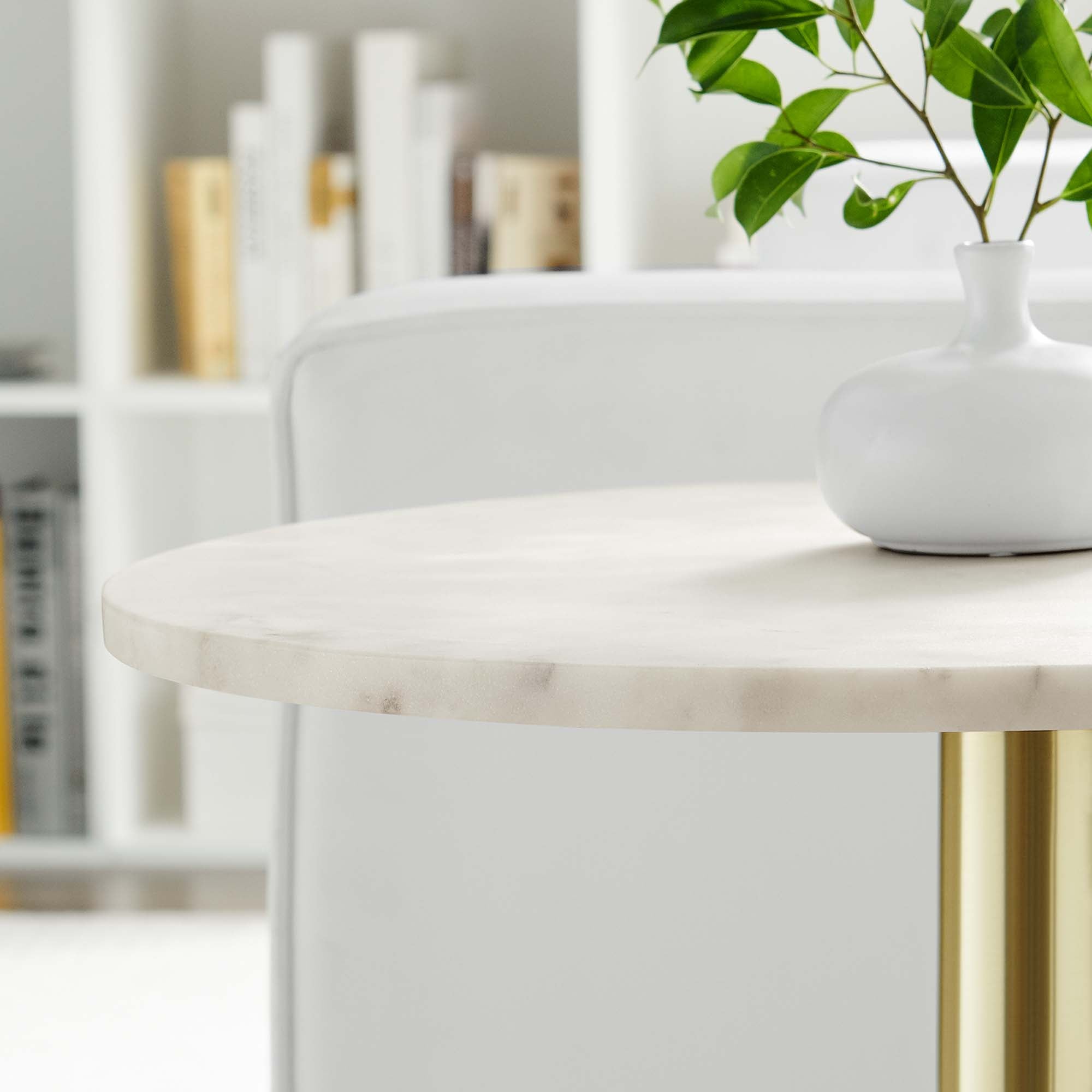 Modway Viva Round White Marble Side Table