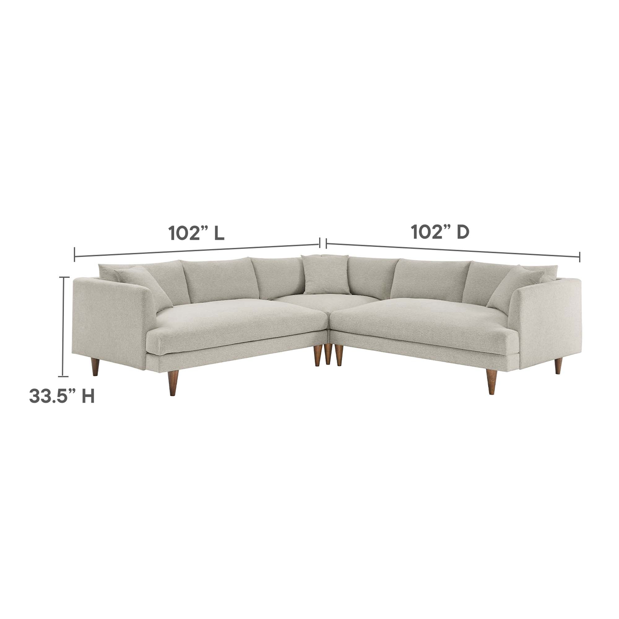 Modway Zoya 3 Piece Down Filled Overstuffed Sectional Sofa