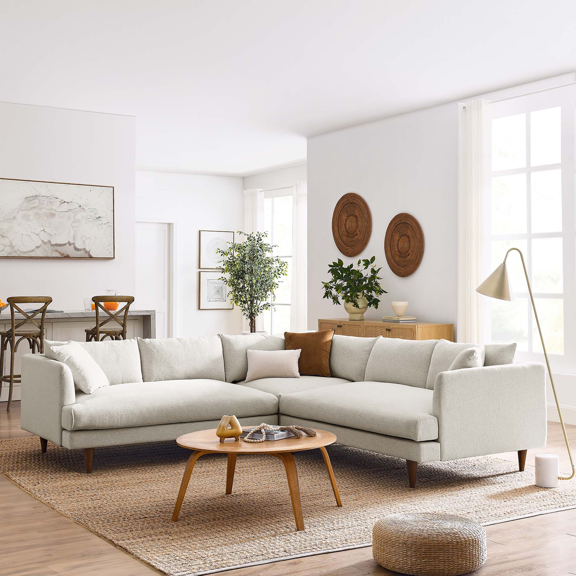 Modway Zoya 3 Piece Down Filled Overstuffed Sectional Sofa