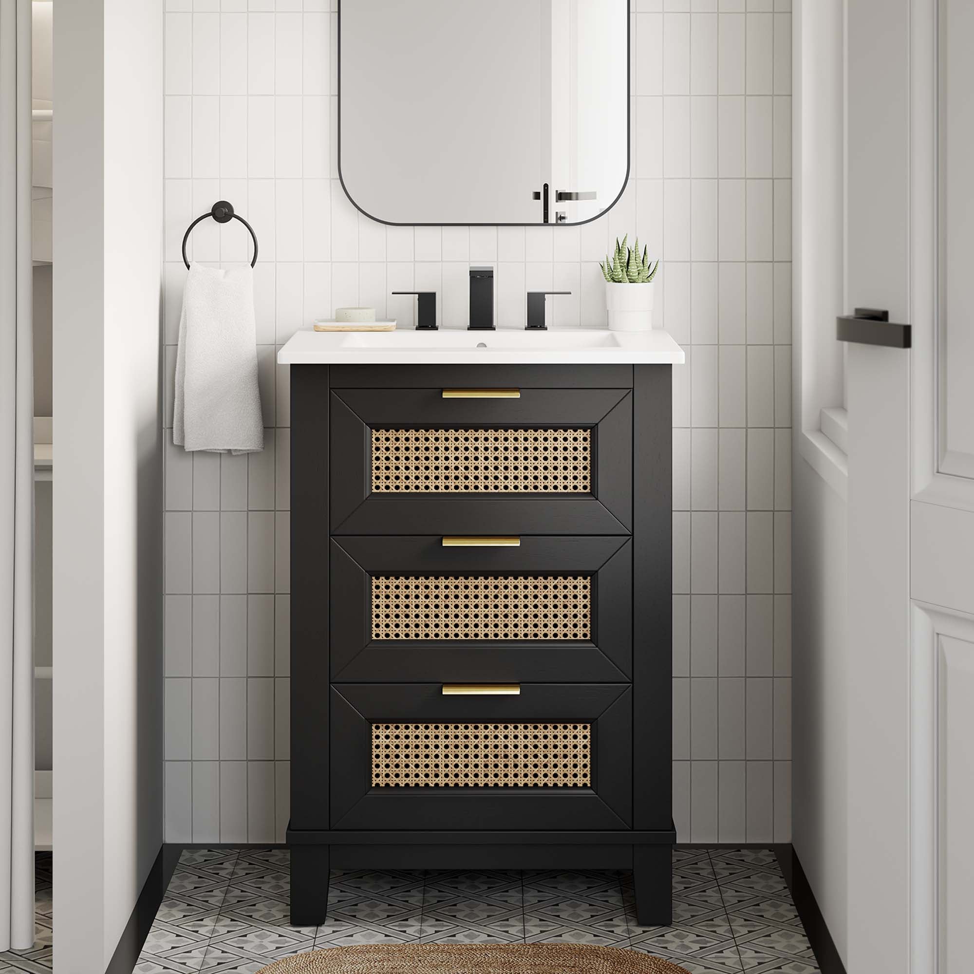Modway Dixie 24” Solid Wood Bathroom Vanity Cabinet (Sink Basin Not Included)