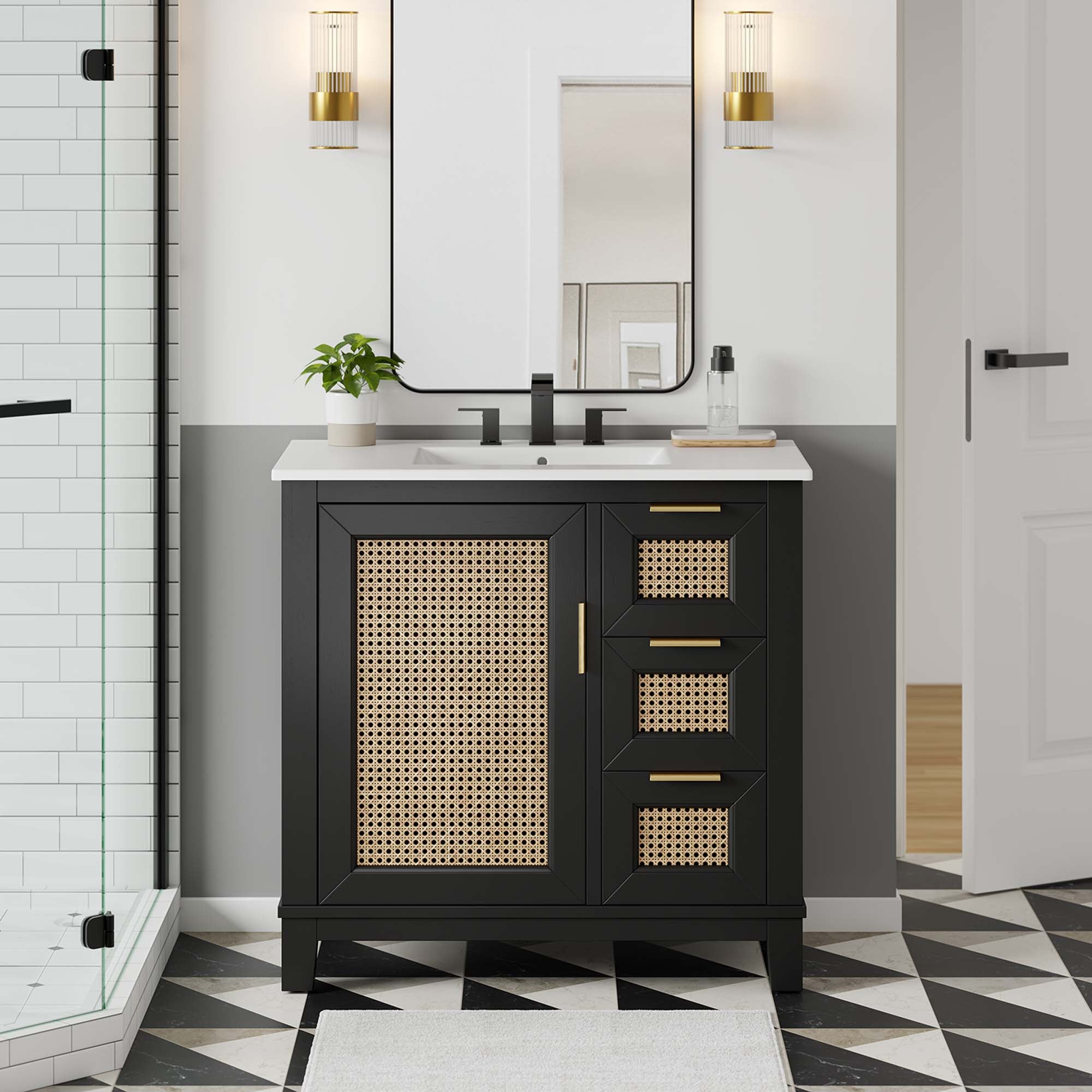 Modway Dixie 36” Solid Wood Bathroom Vanity Cabinet (Sink Basin Not Included)