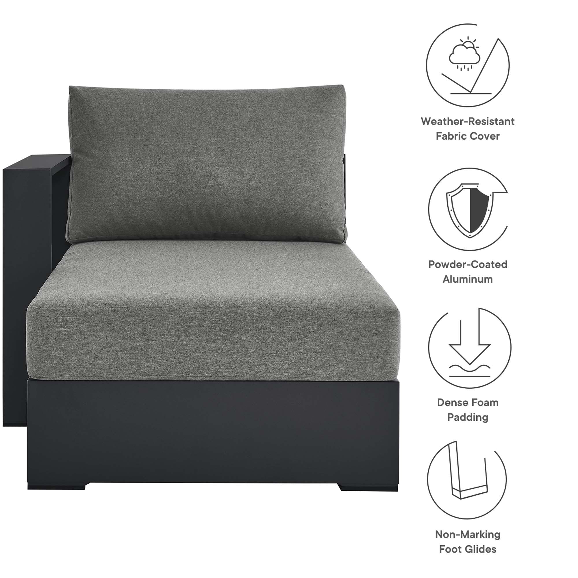 Modway Tahoe Outdoor Patio Powder-Coated Aluminum Modular Left-Facing Chaise Lounge