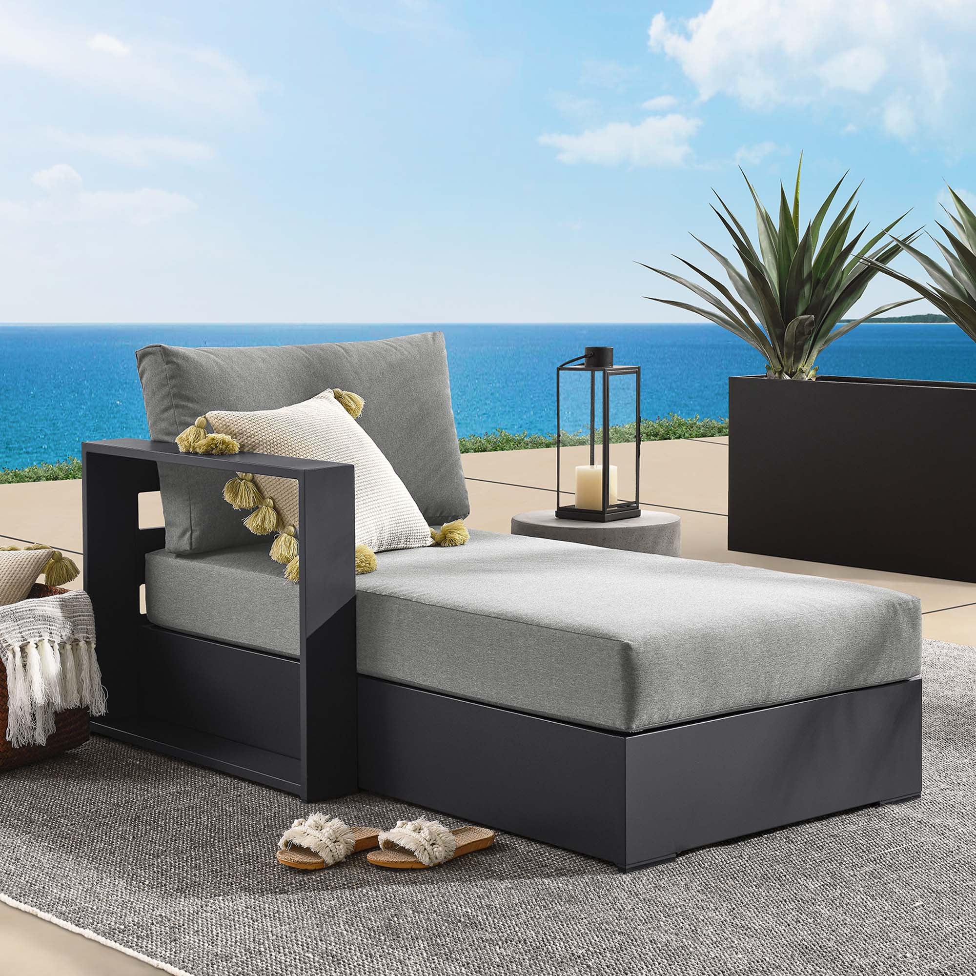 Modway Tahoe Outdoor Patio Powder-Coated Aluminum Modular Left-Facing Chaise Lounge