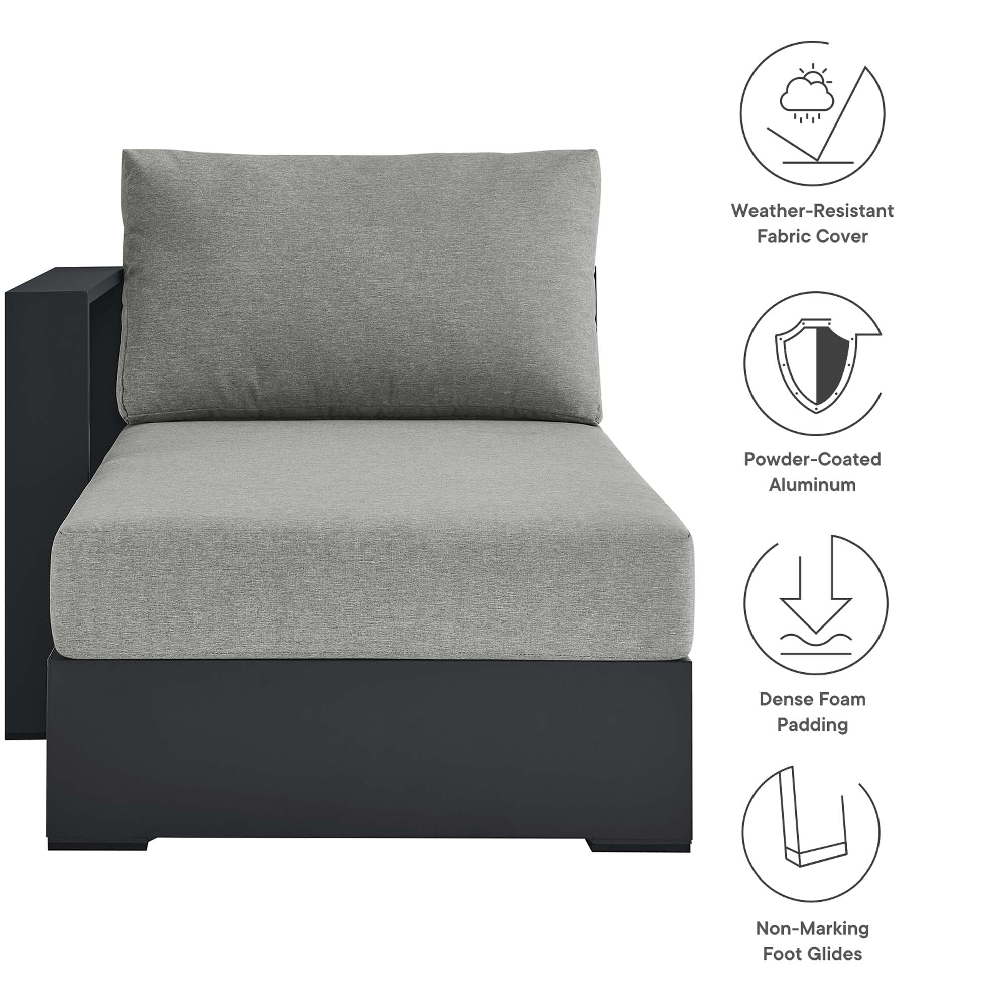 Modway Tahoe Outdoor Patio Powder-Coated Aluminum Modular Left-Facing Chaise Lounge