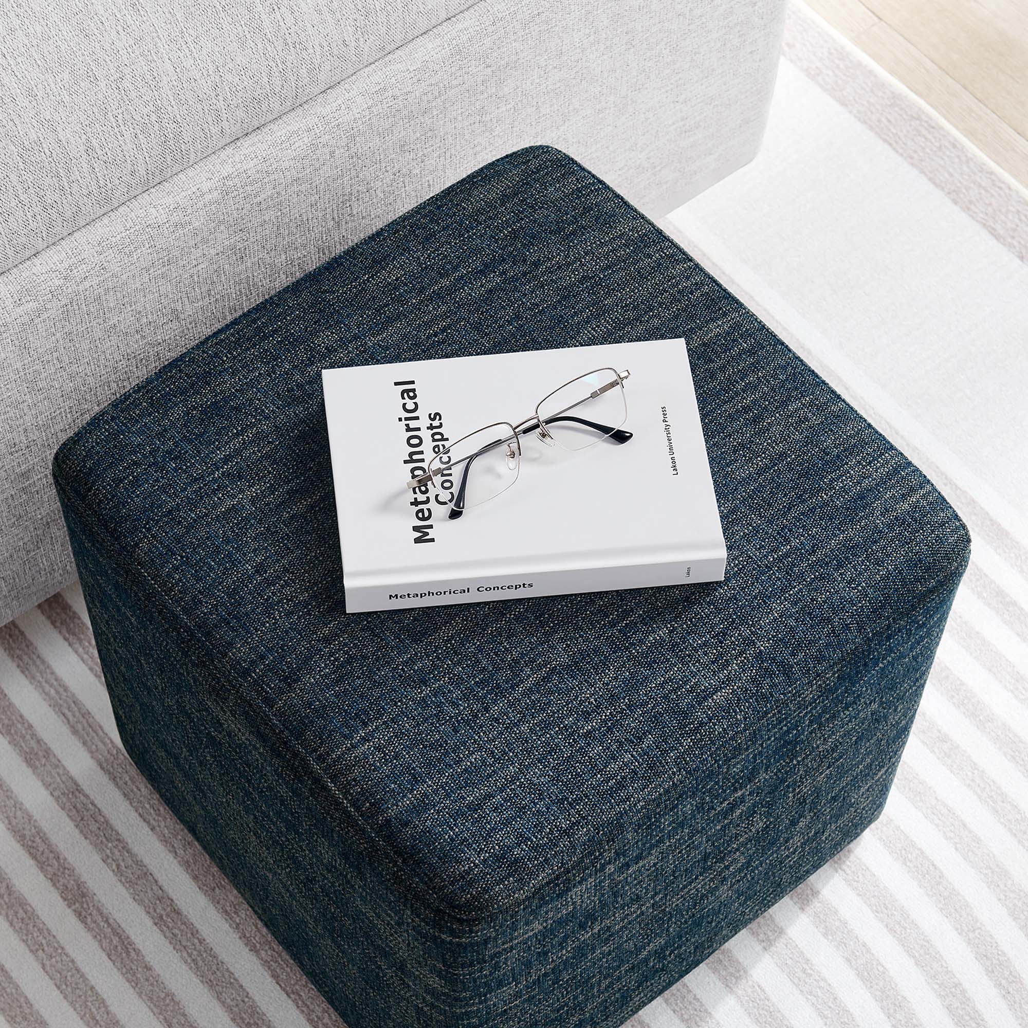 Modway Callum 17" Square Woven Heathered Fabric Upholstered Ottoman