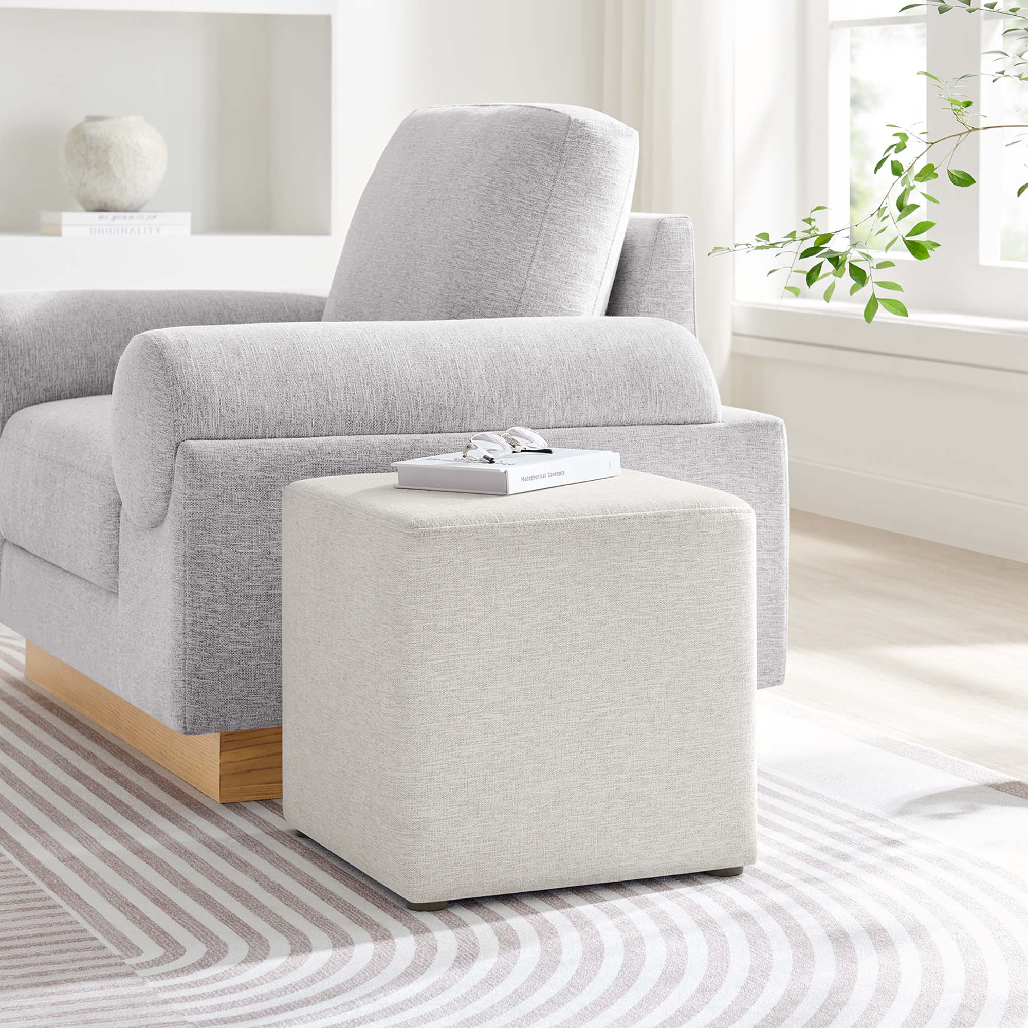 Modway Callum 17" Square Woven Heathered Fabric Upholstered Ottoman