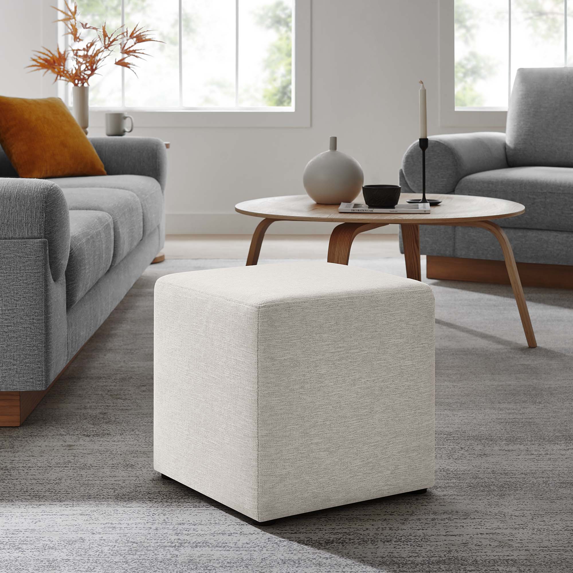 Modway Callum 17" Square Woven Heathered Fabric Upholstered Ottoman