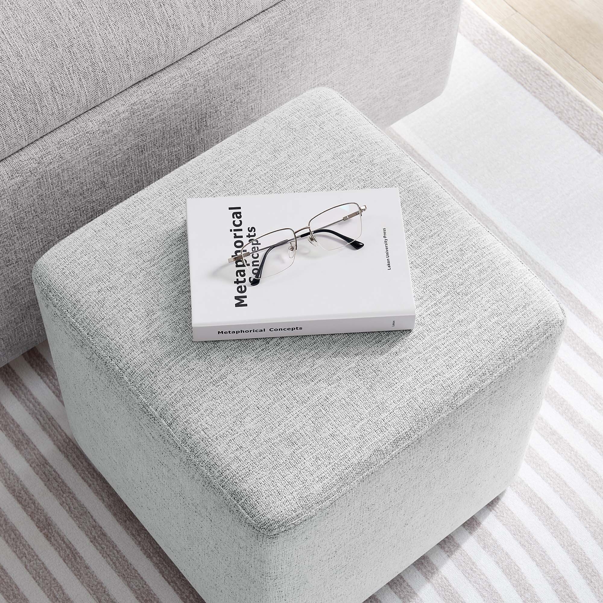 Modway Callum 17" Square Woven Heathered Fabric Upholstered Ottoman